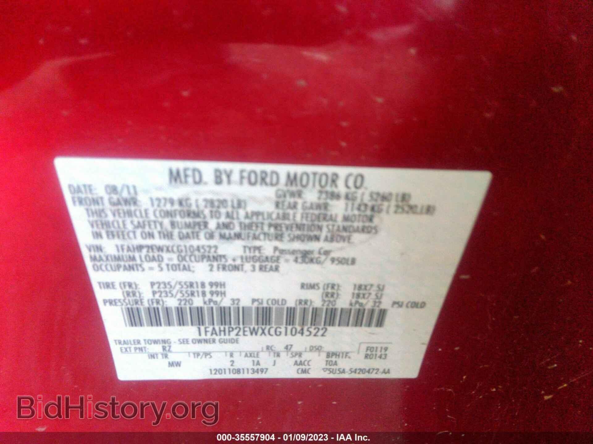 2012 FORD TAURUS - VIN: 1FAHP2EWXCG104522 - Photo 9