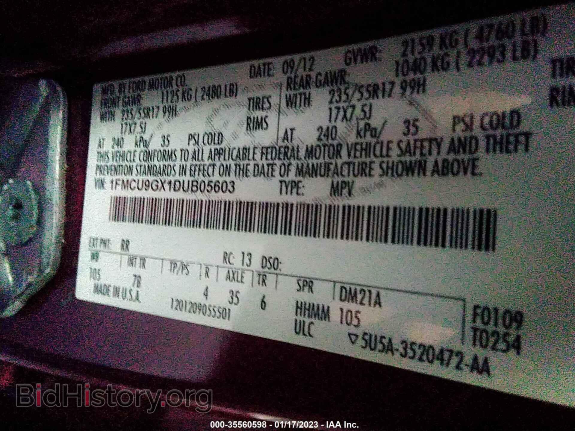2013 FORD ESCAPE - VIN: 1FMCU9GX1DUB05603 - Фото 9