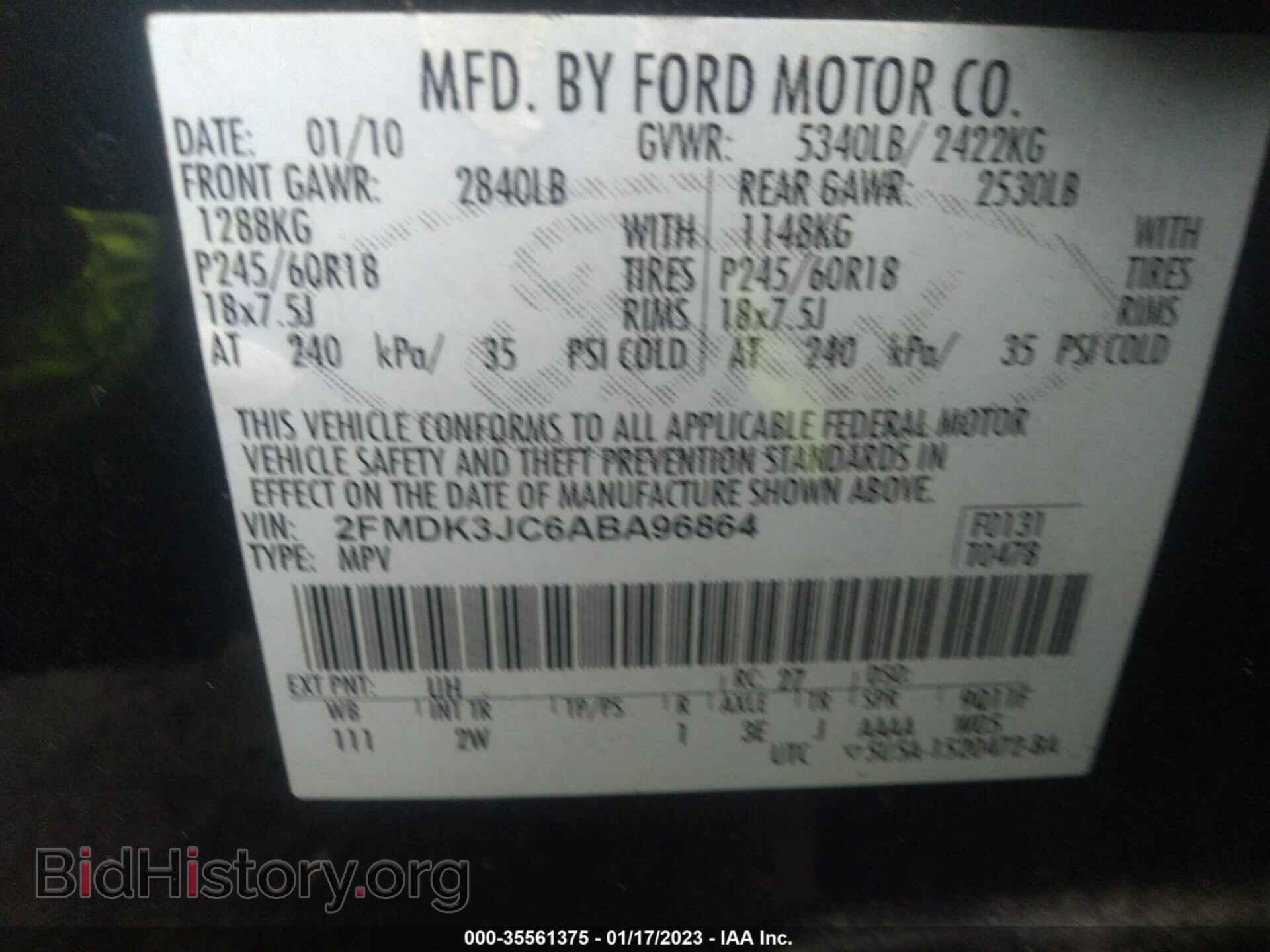 2010 FORD EDGE - VIN: 2FMDK3JC6ABA96864 - Фото 9