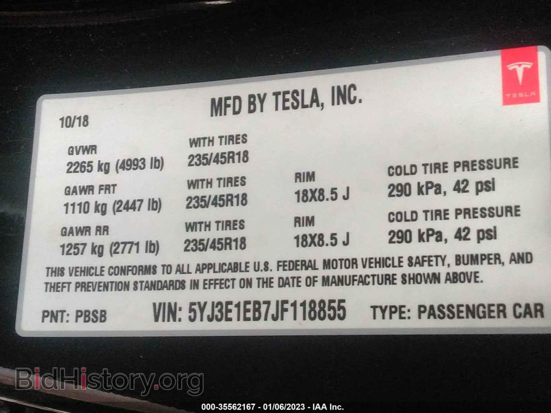 2018 TESLA MODEL 3 - VIN: 5YJ3E1EB7JF118855 - Photo 9