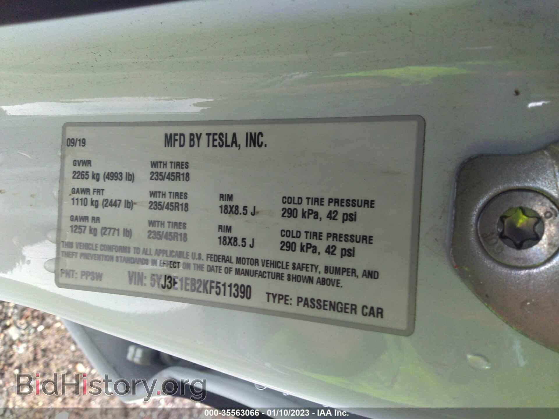2019 TESLA MODEL 3 - VIN: 5YJ3E1EB2KF511390 - Фото 9