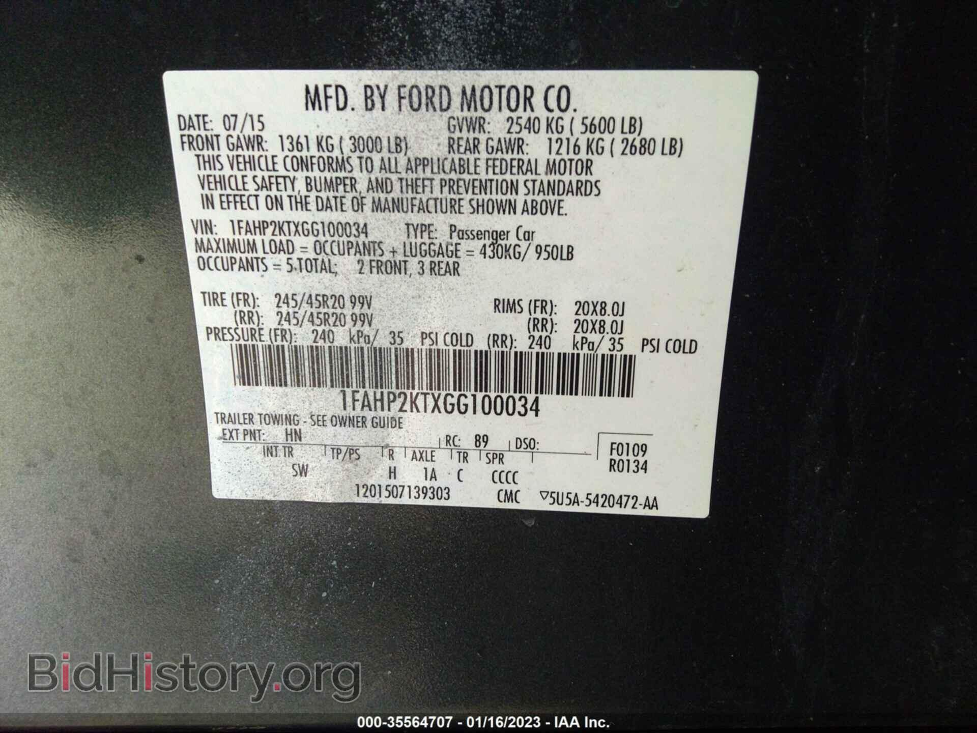 2016 FORD TAURUS - VIN: 1FAHP2KTXGG100034 - Фото 9