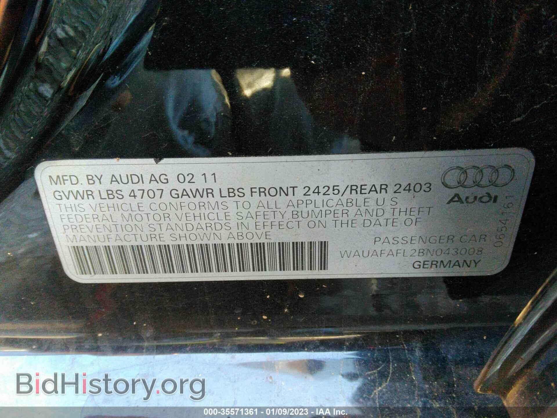 2011 AUDI A4 - VIN: WAUAFAFL2BN043008 - Фото 9