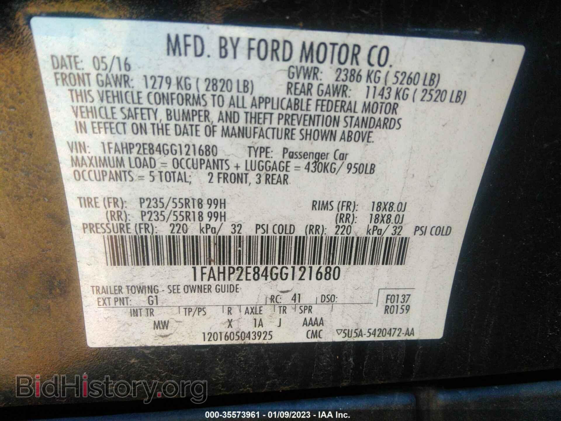 2016 FORD TAURUS - VIN: 1FAHP2E84GG121680 - Фото 9