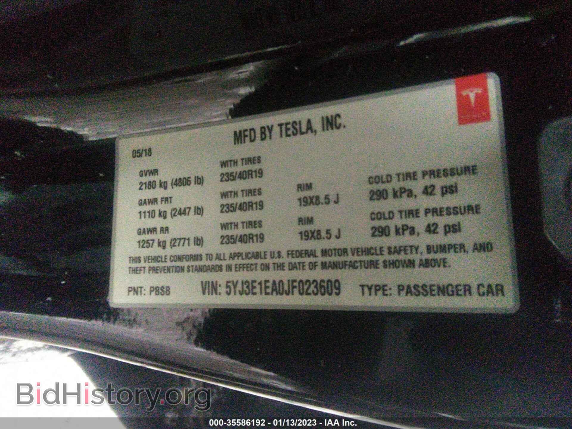 2018 TESLA MODEL 3 - VIN: 5YJ3E1EA0JF023609 - Фото 9
