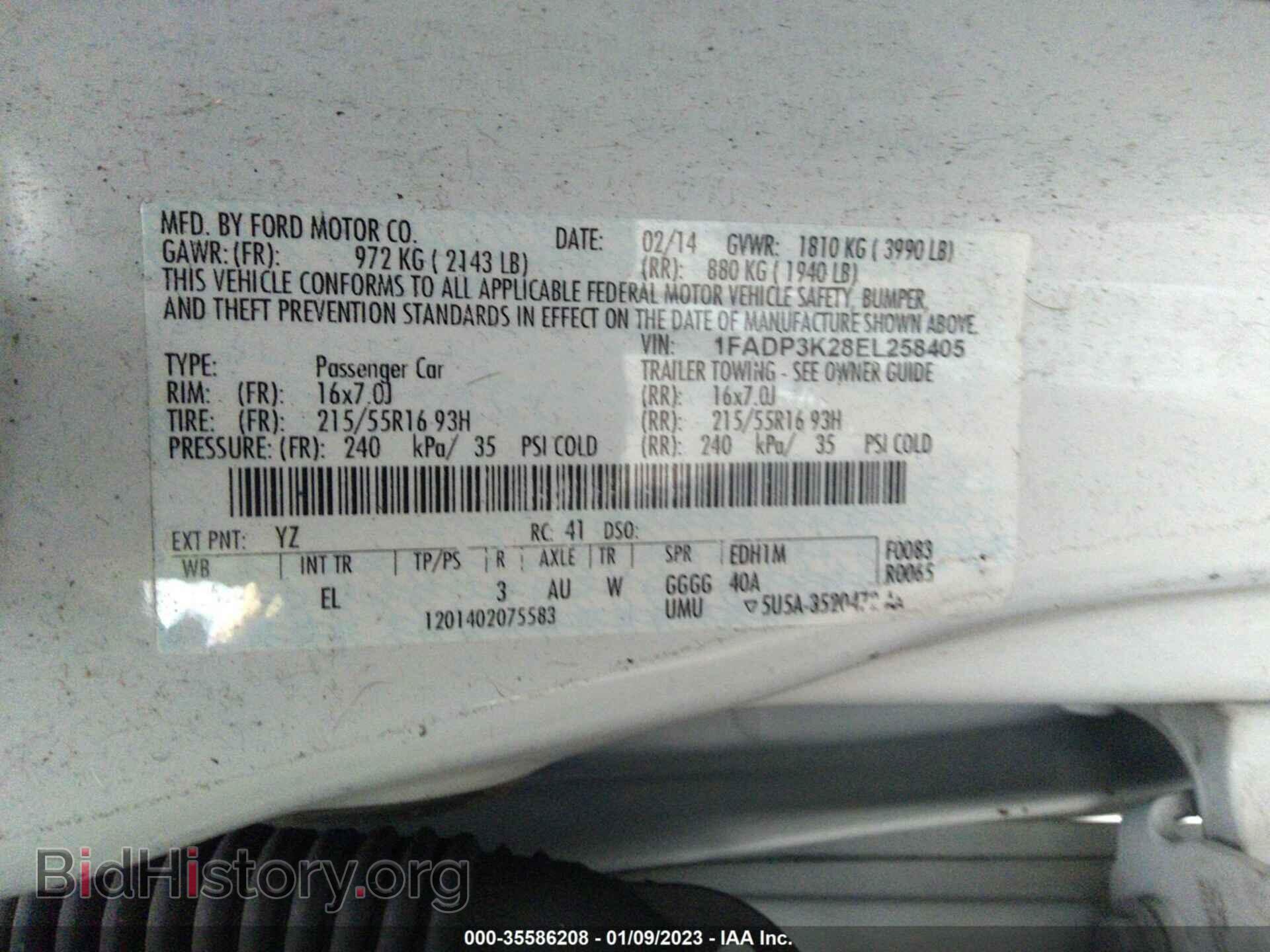 2014 FORD FOCUS - VIN: 1FADP3K28EL258405 - Фото 9