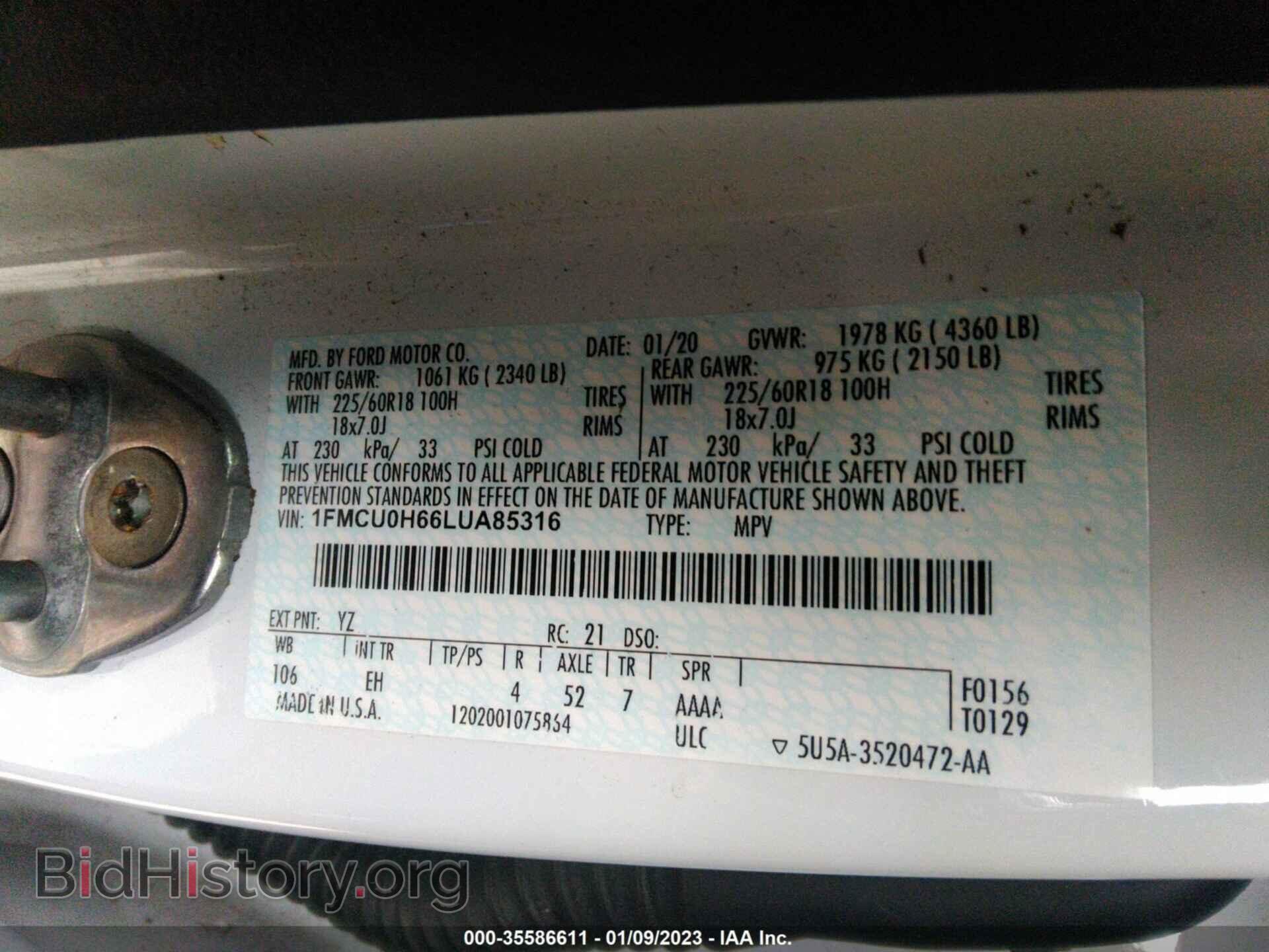 2020 FORD ESCAPE - VIN: 1FMCU0H66LUA85316 - Photo 9