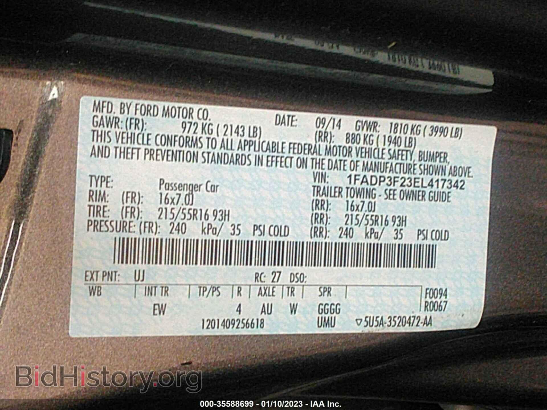 2014 FORD FOCUS - VIN: 1FADP3F23EL417342 - Фото 9