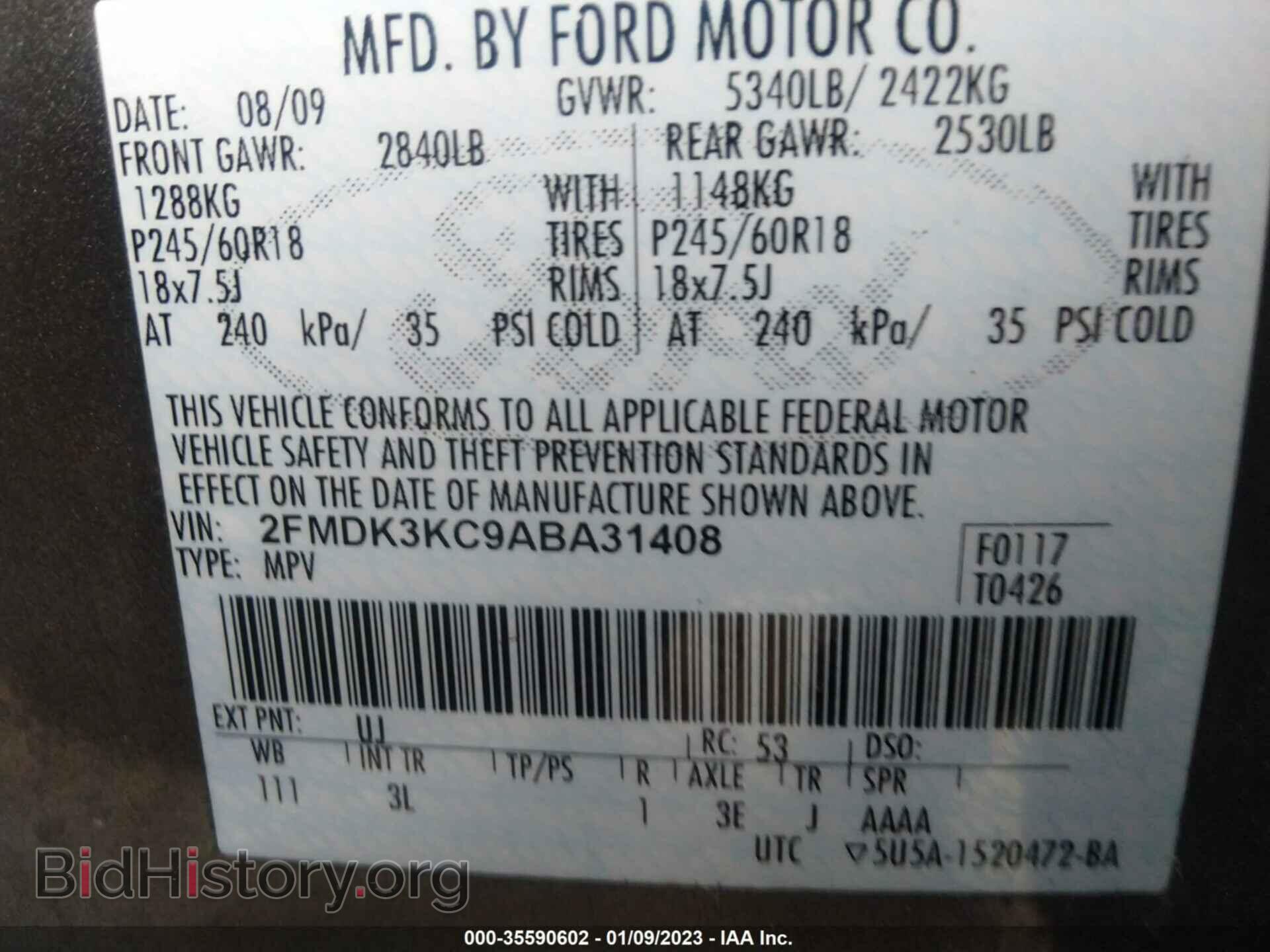 2010 FORD EDGE - VIN: 2FMDK3KC9ABA31408 - Фото 9