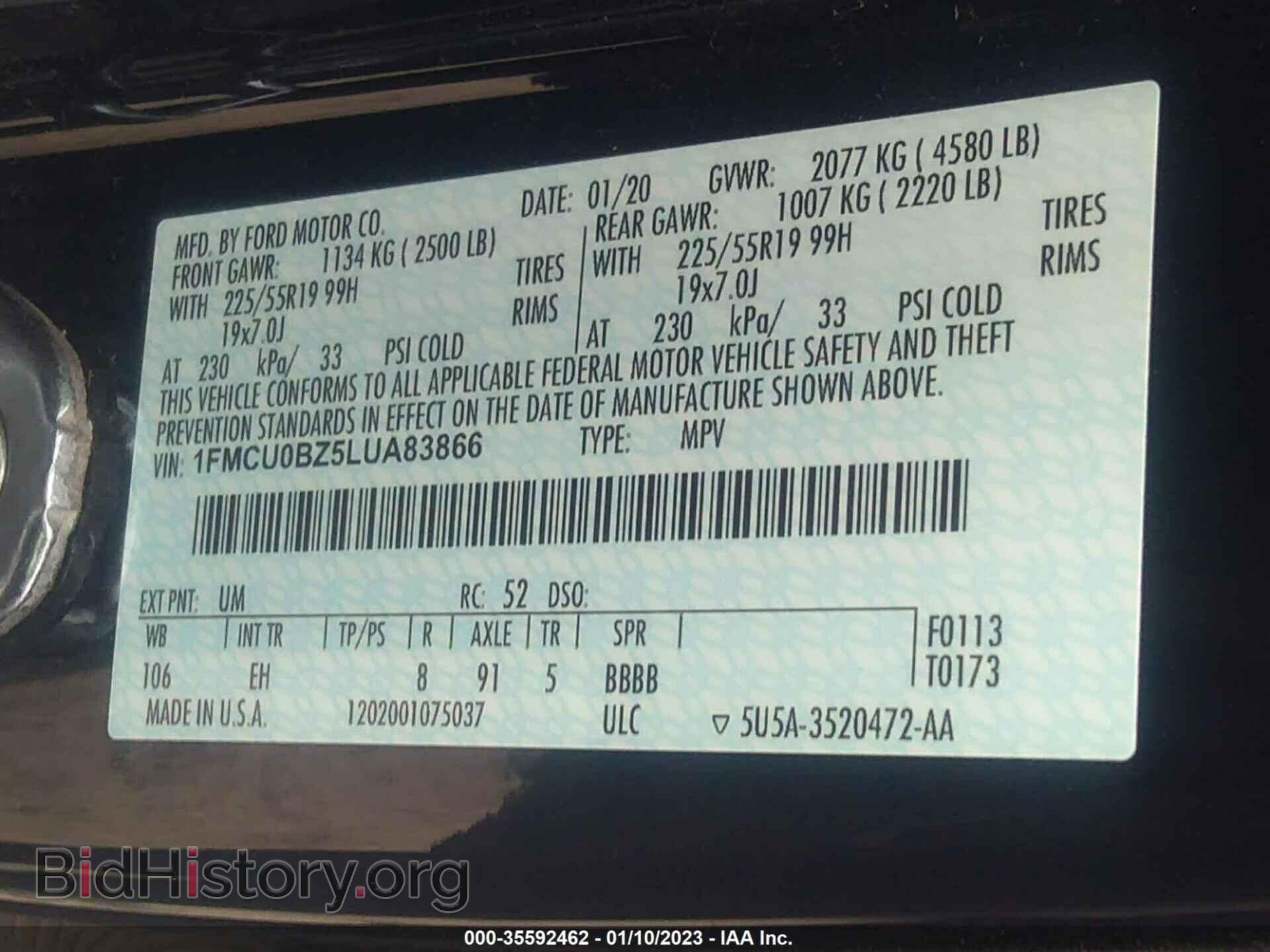 2020 FORD ESCAPE - VIN: 1FMCU0BZ5LUA83866 - Фото 9