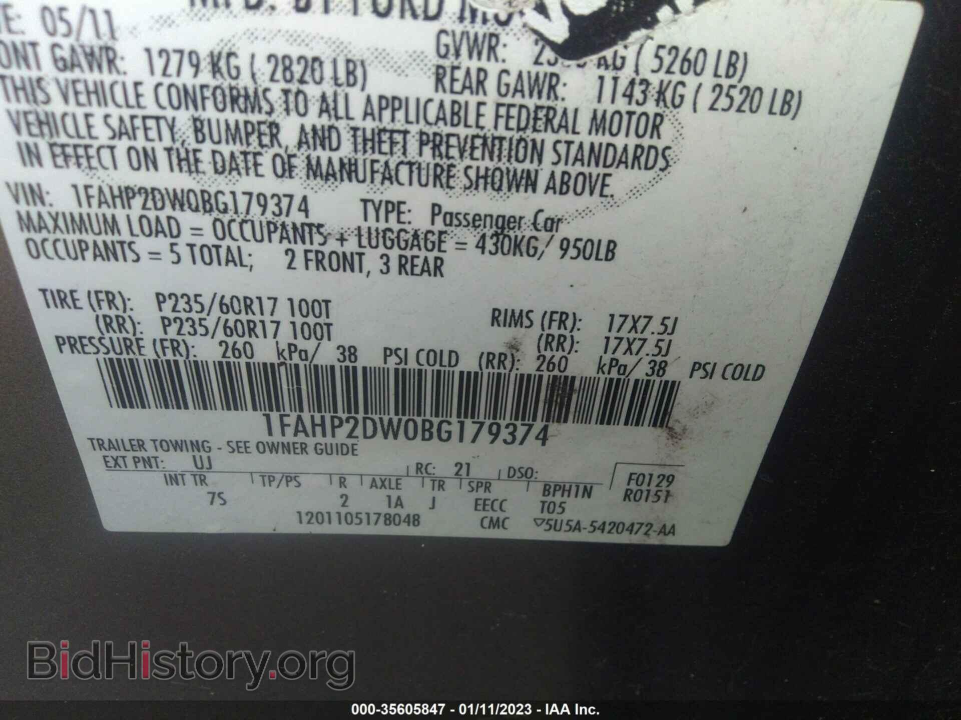 2011 FORD TAURUS - VIN: 1FAHP2DW0BG179374 - Фото 9