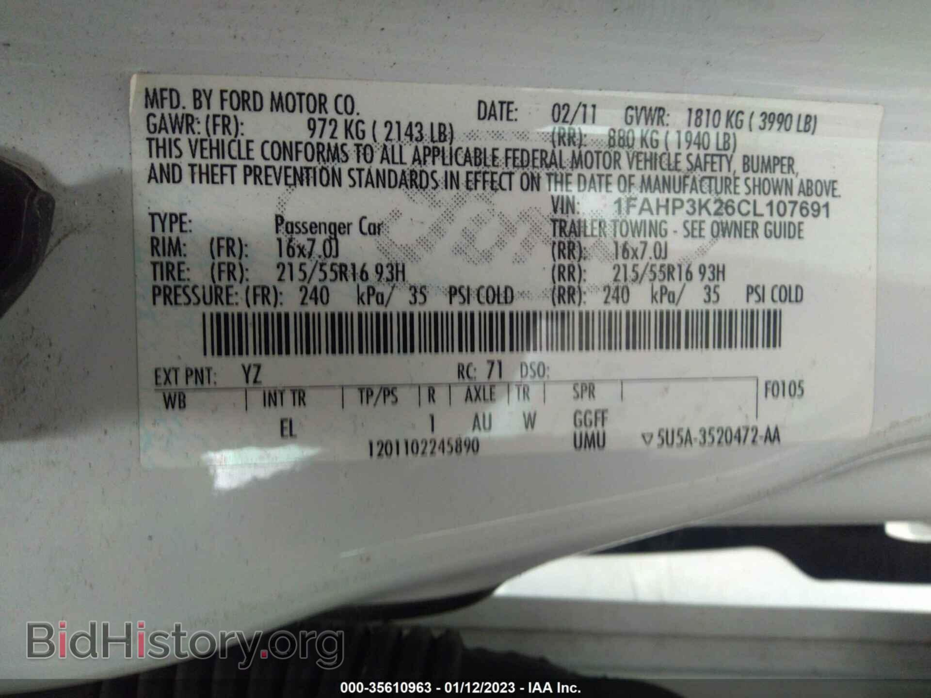 2012 FORD FOCUS - VIN: 1FAHP3K26CL107691 - Фото 9