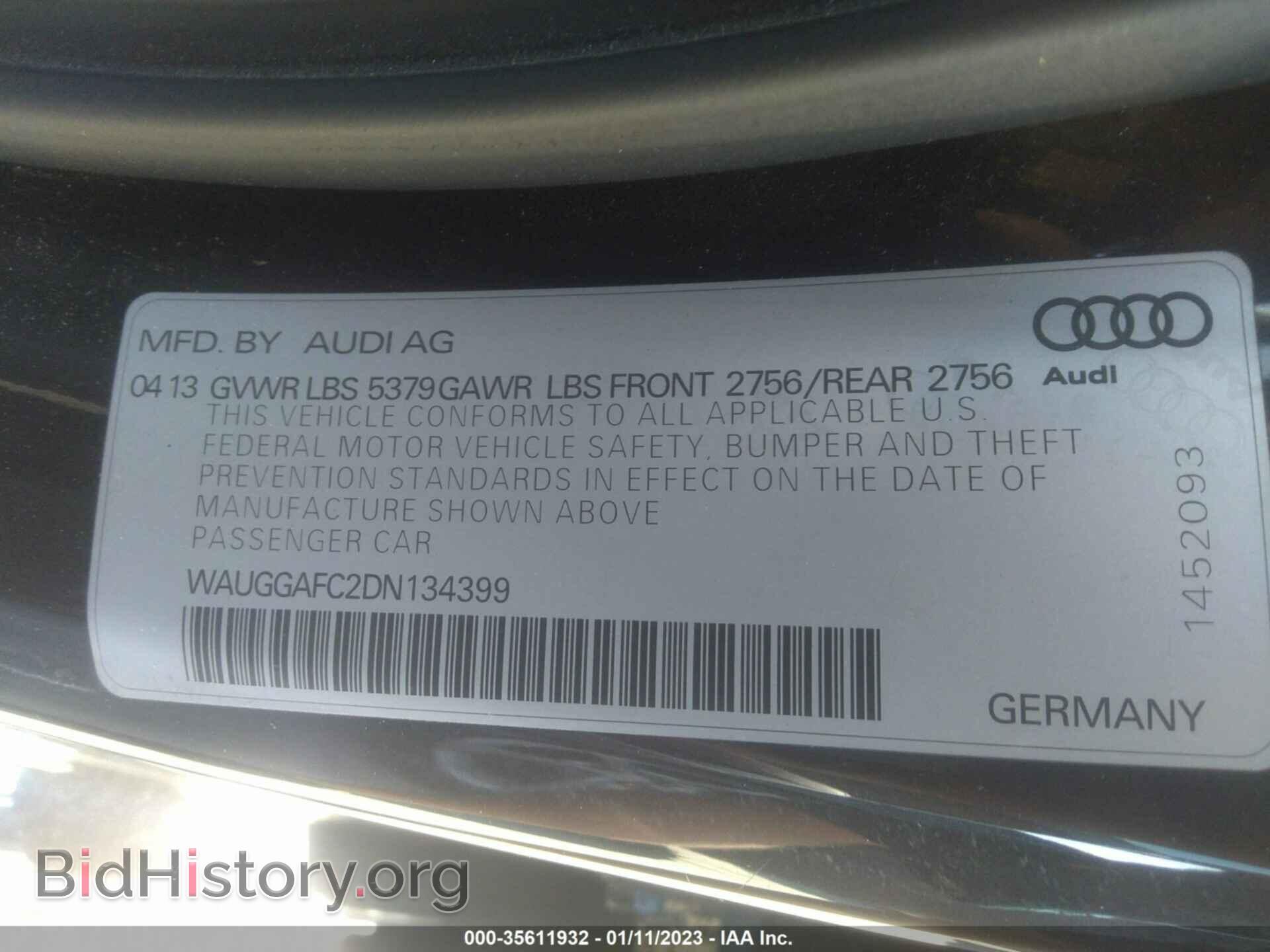 2013 AUDI A6 - VIN: WAUGGAFC2DN134399 - Фото 9