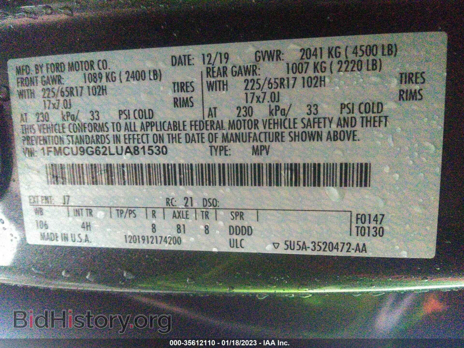 2020 FORD ESCAPE - VIN: 1FMCU9G62LUA81530 - Photo 9