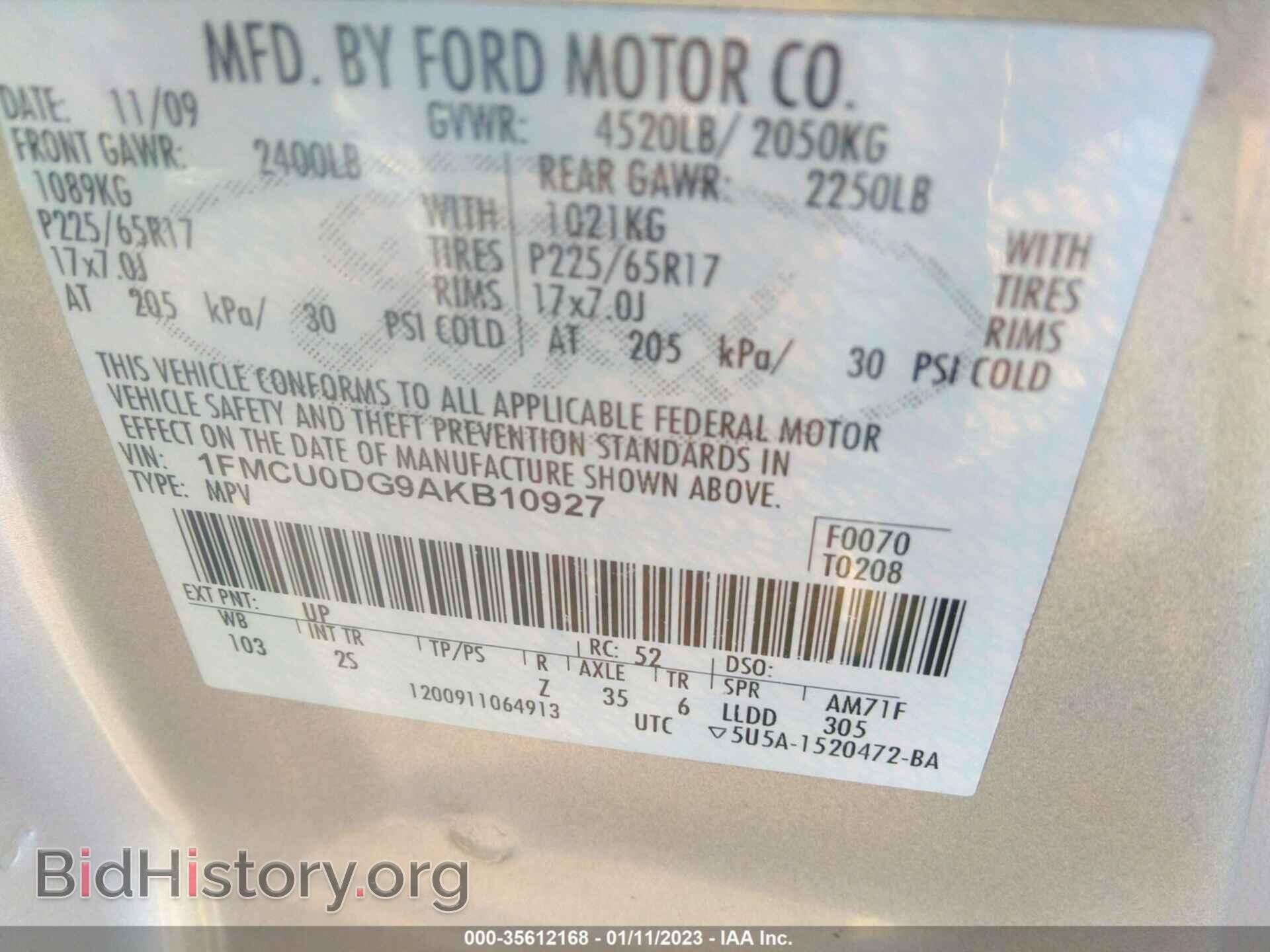 2010 FORD ESCAPE - VIN: 1FMCU0DG9AKB10927 - Фото 9