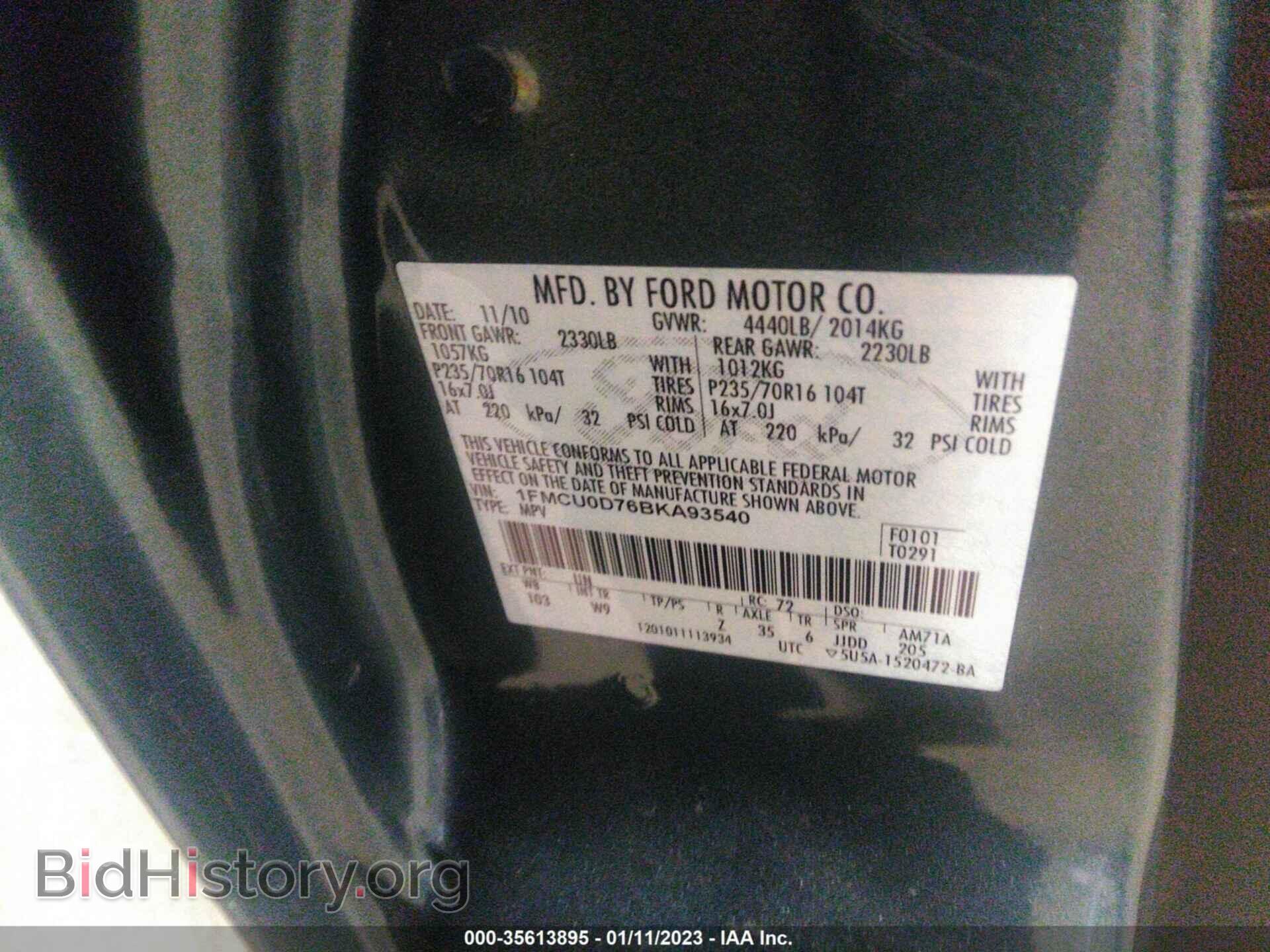 2011 FORD ESCAPE - VIN: 1FMCU0D76BKA93540 - Фото 9