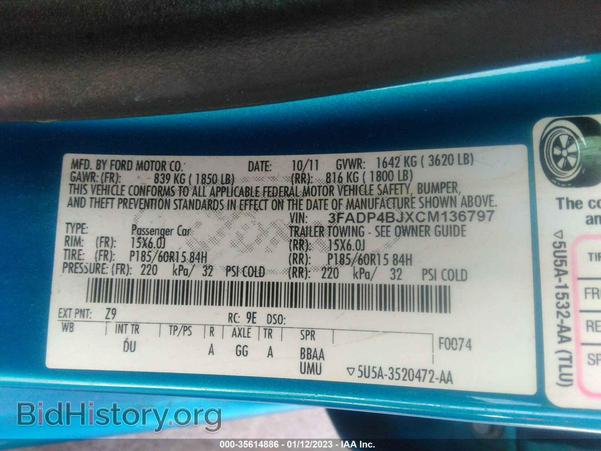 2012 FORD FIESTA - VIN: 3FADP4BJXCM136797 - Фото 9