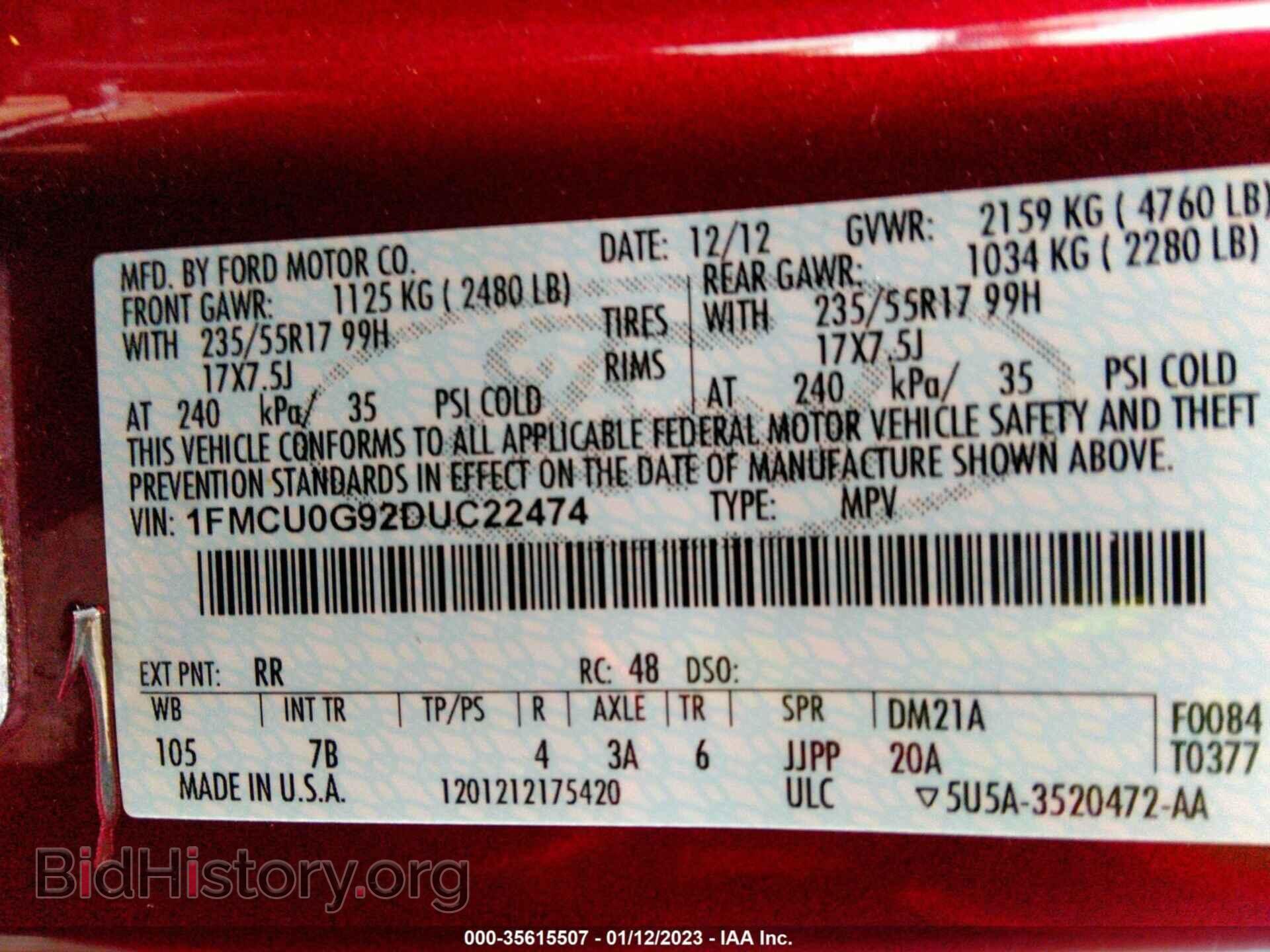 2013 FORD ESCAPE - VIN: 1FMCU0G92DUC22474 - Фото 9