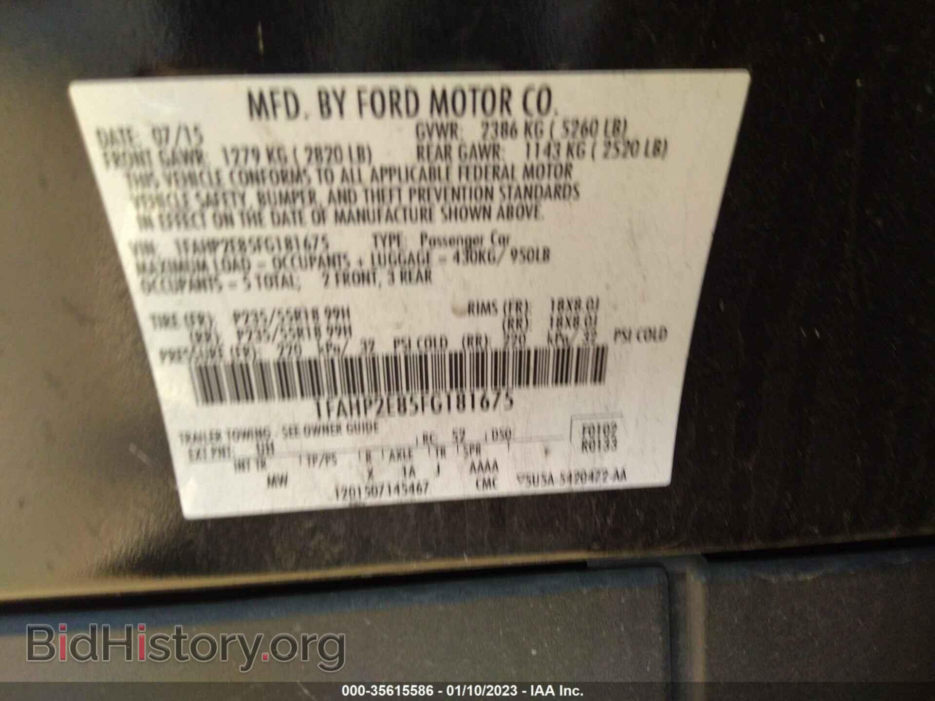2015 FORD TAURUS - VIN: 1FAHP2E85FG181675 - Photo 9