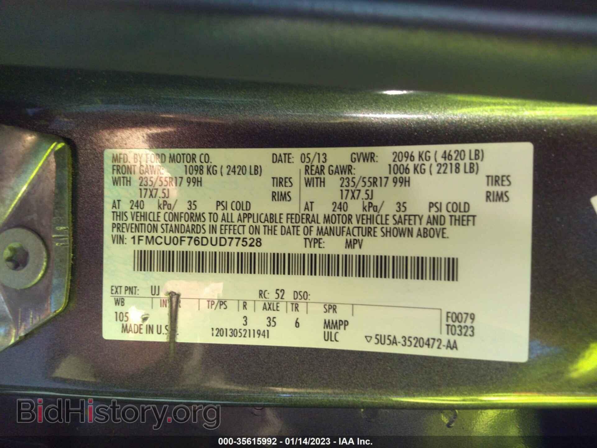 2013 FORD ESCAPE - VIN: 1FMCU0F76DUD77528 - Фото 9