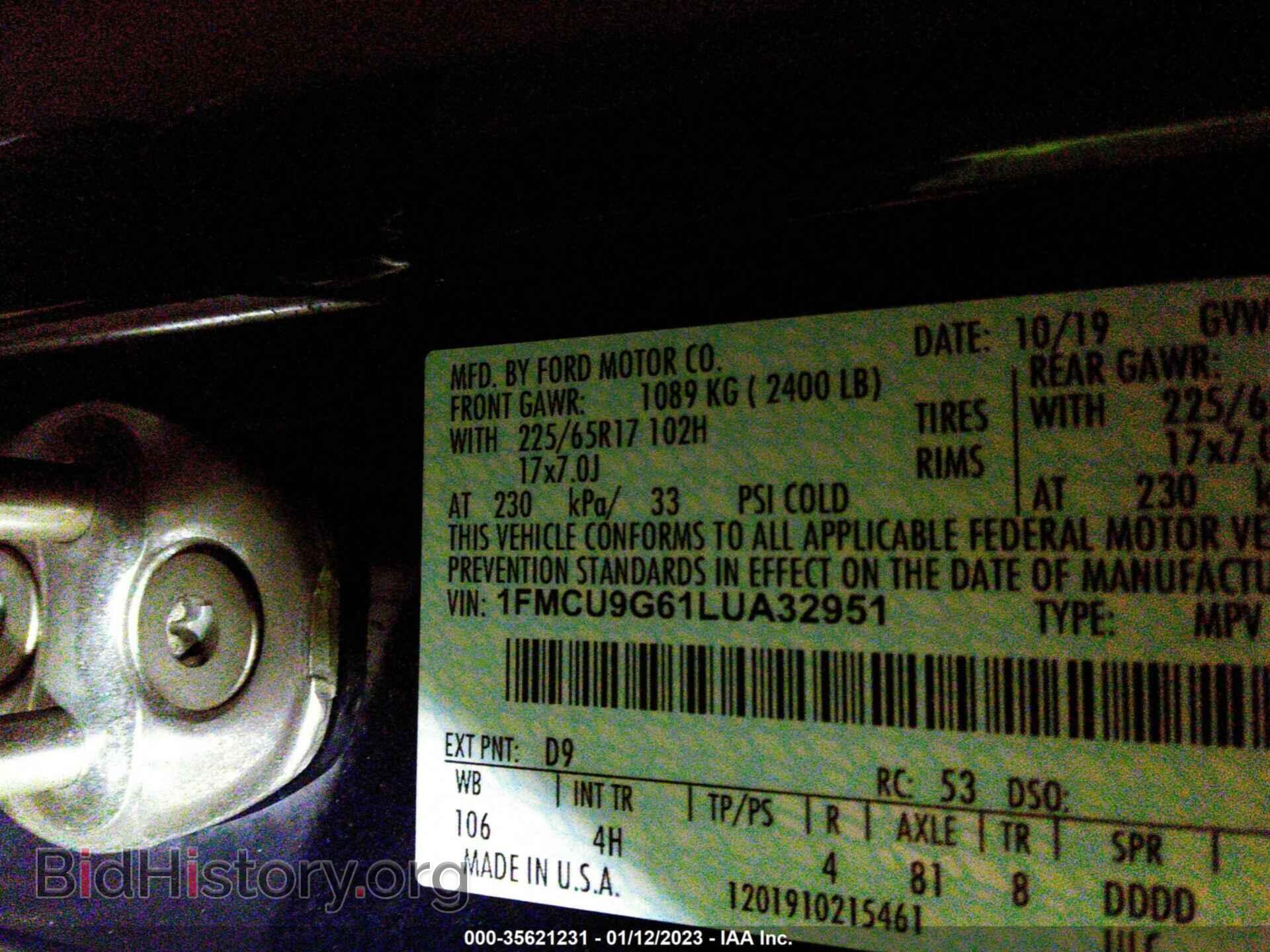 2020 FORD ESCAPE - VIN: 1FMCU9G61LUA32951 - Photo 9