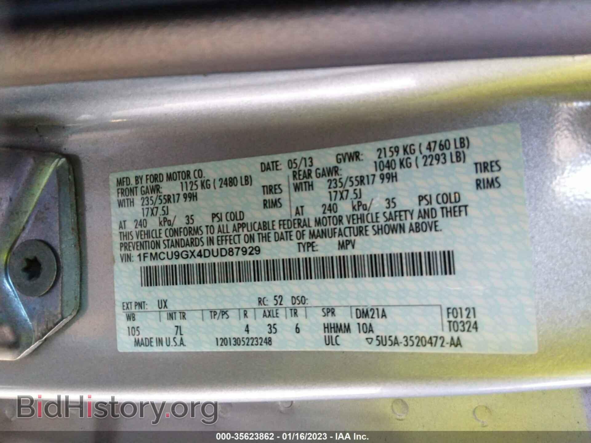 2013 FORD ESCAPE - VIN: 1FMCU9GX4DUD87929 - Фото 9