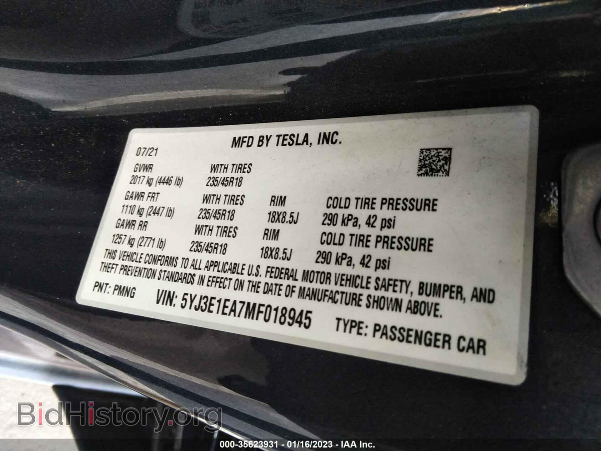 2021 TESLA MODEL 3 - VIN: 5YJ3E1EA7MF018945 - Фото 9