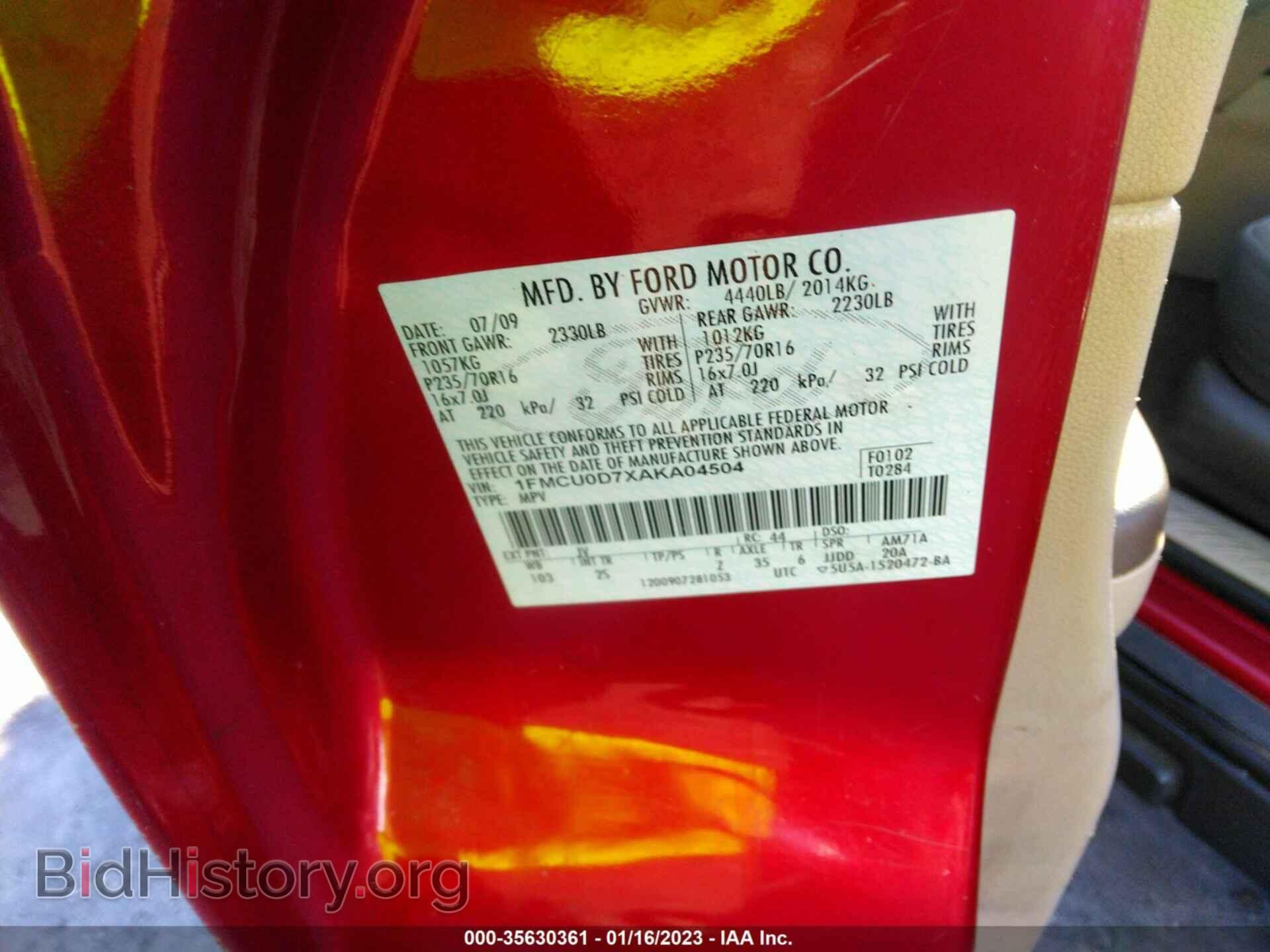 2010 FORD ESCAPE - VIN: 1FMCU0D7XAKA04504 - Фото 9