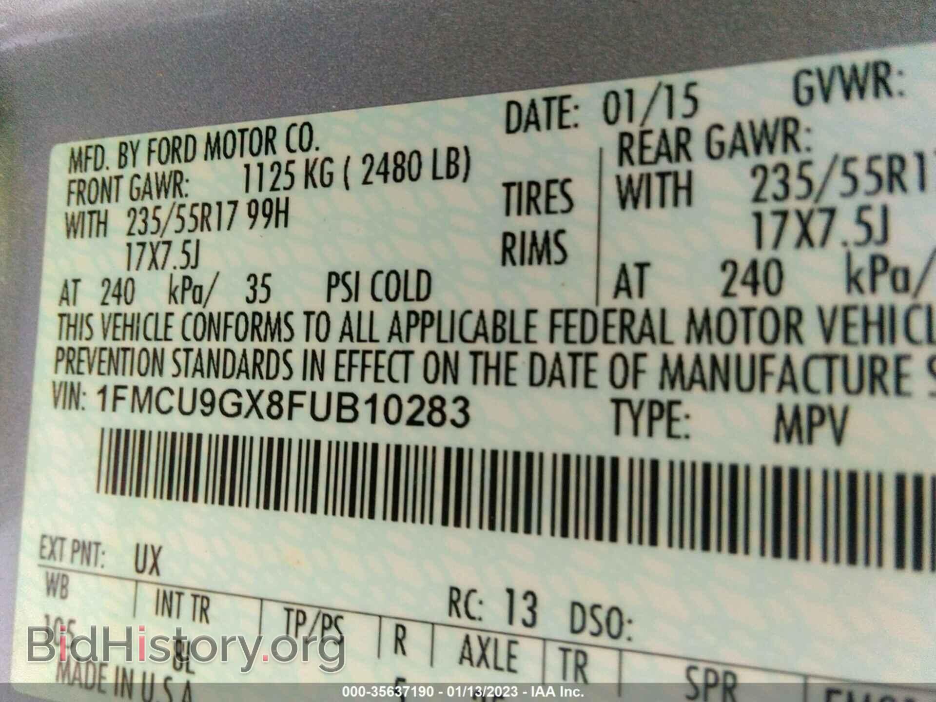 2015 FORD ESCAPE - VIN: 1FMCU9GX8FUB10283 - Photo 9