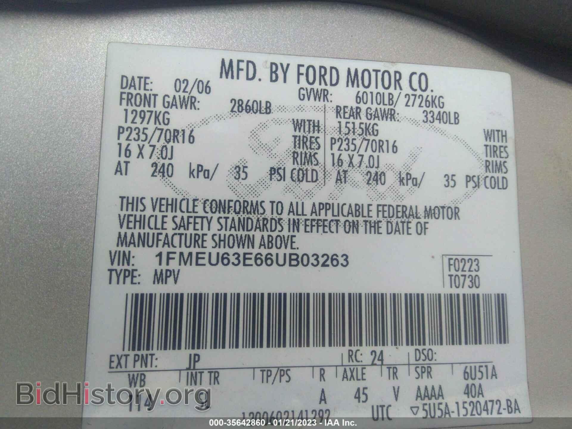 2006 FORD EXPLORER - VIN: 1FMEU63E66UB03263 - Фото 9