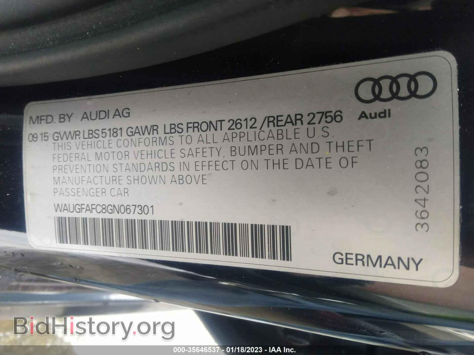 2016 AUDI A6 - VIN: WAUGFAFC8GN067301 - Фото 9