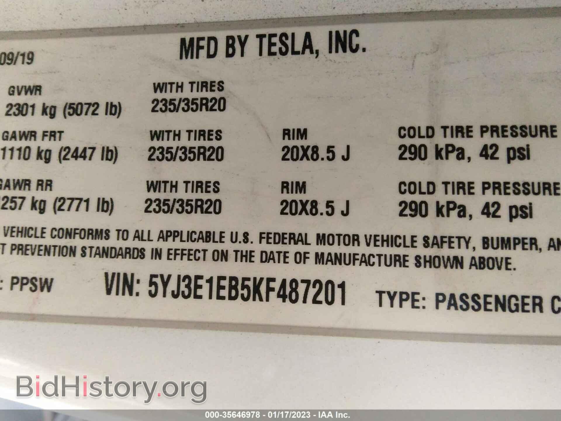 2019 TESLA MODEL 3 - VIN: 5YJ3E1EB5KF487201 - Photo 9