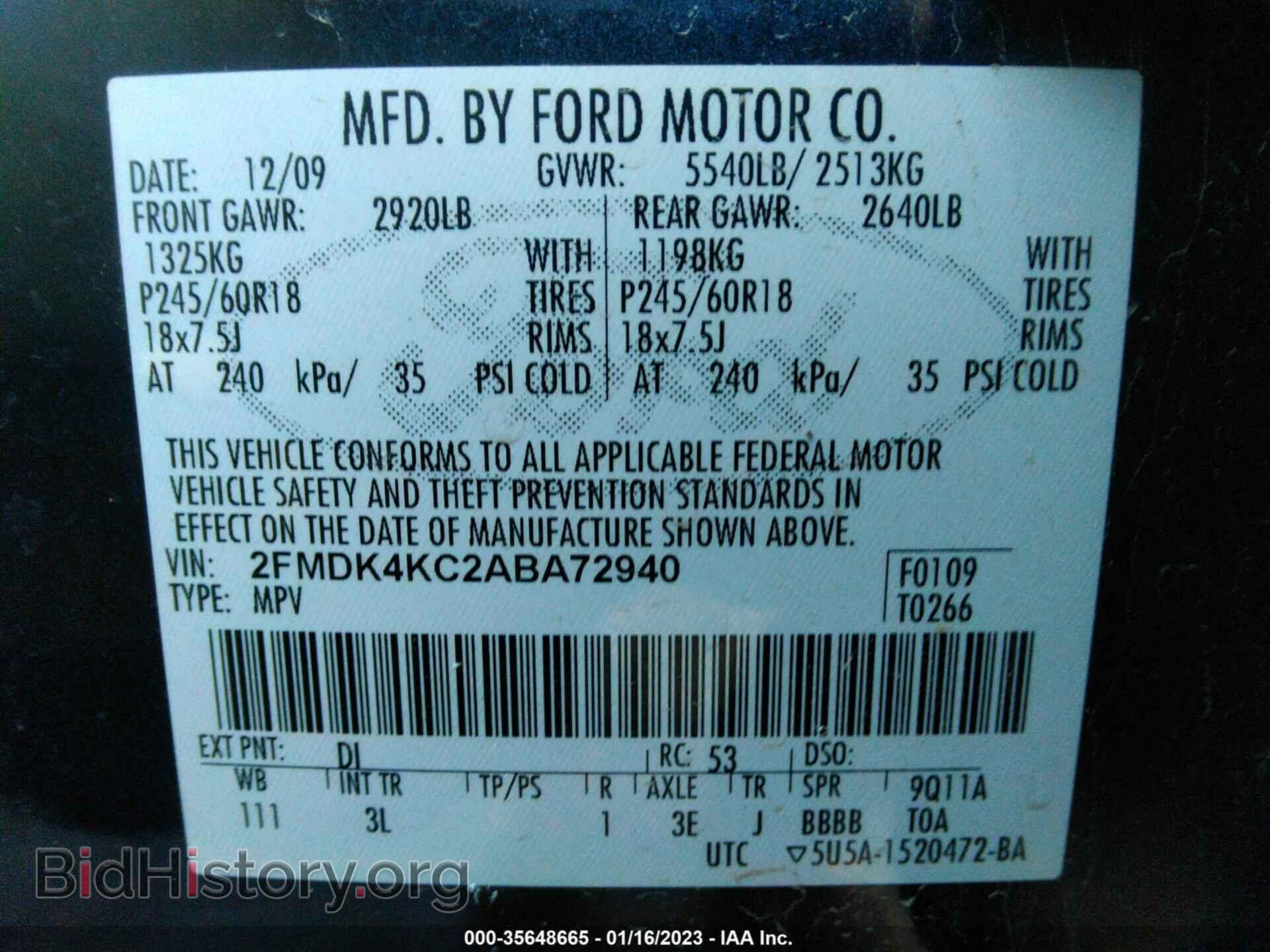 2010 FORD EDGE - VIN: 2FMDK4KC2ABA72940 - Фото 9