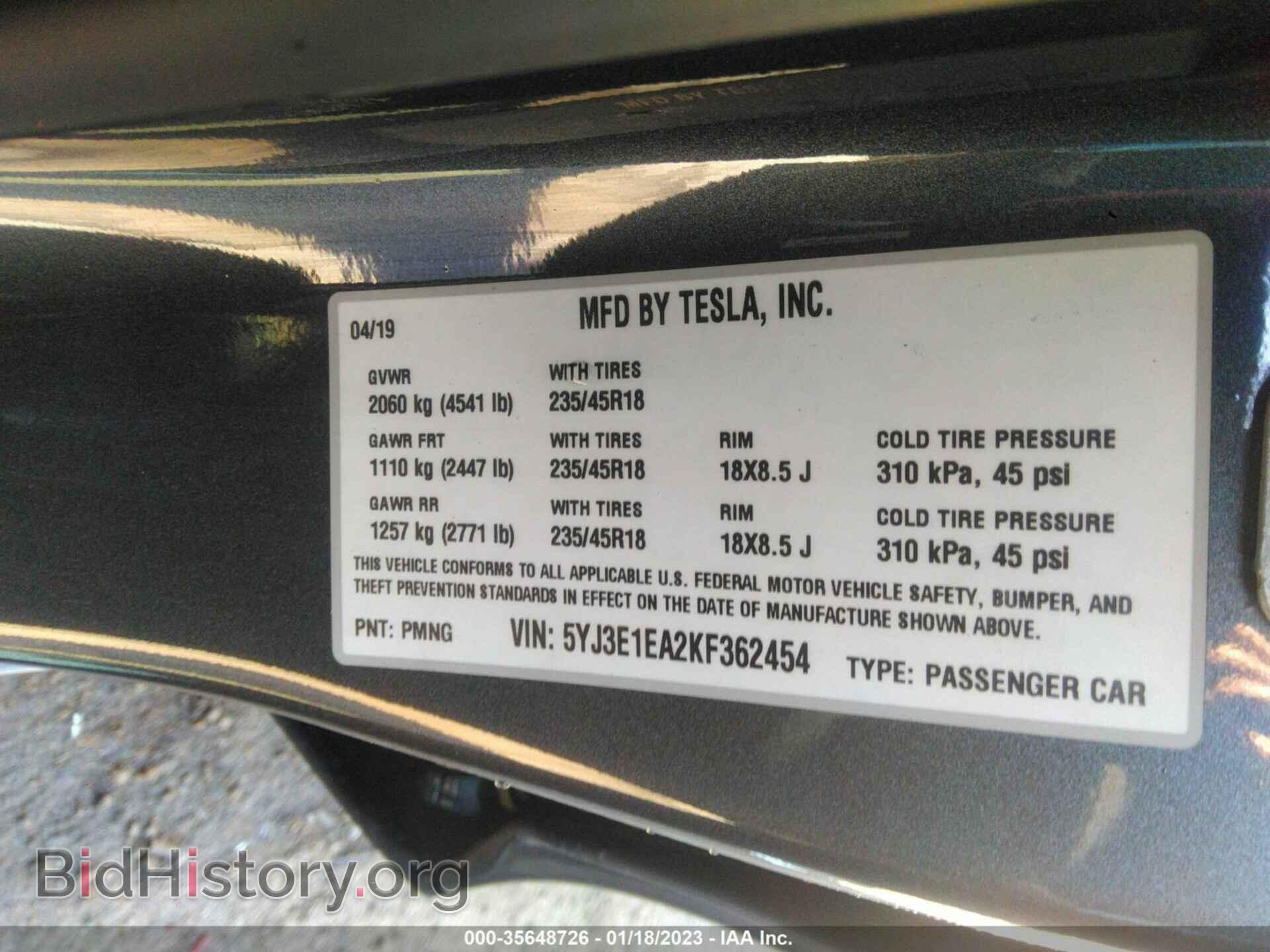 2019 TESLA MODEL 3 - VIN: 5YJ3E1EA2KF362454 - Фото 9