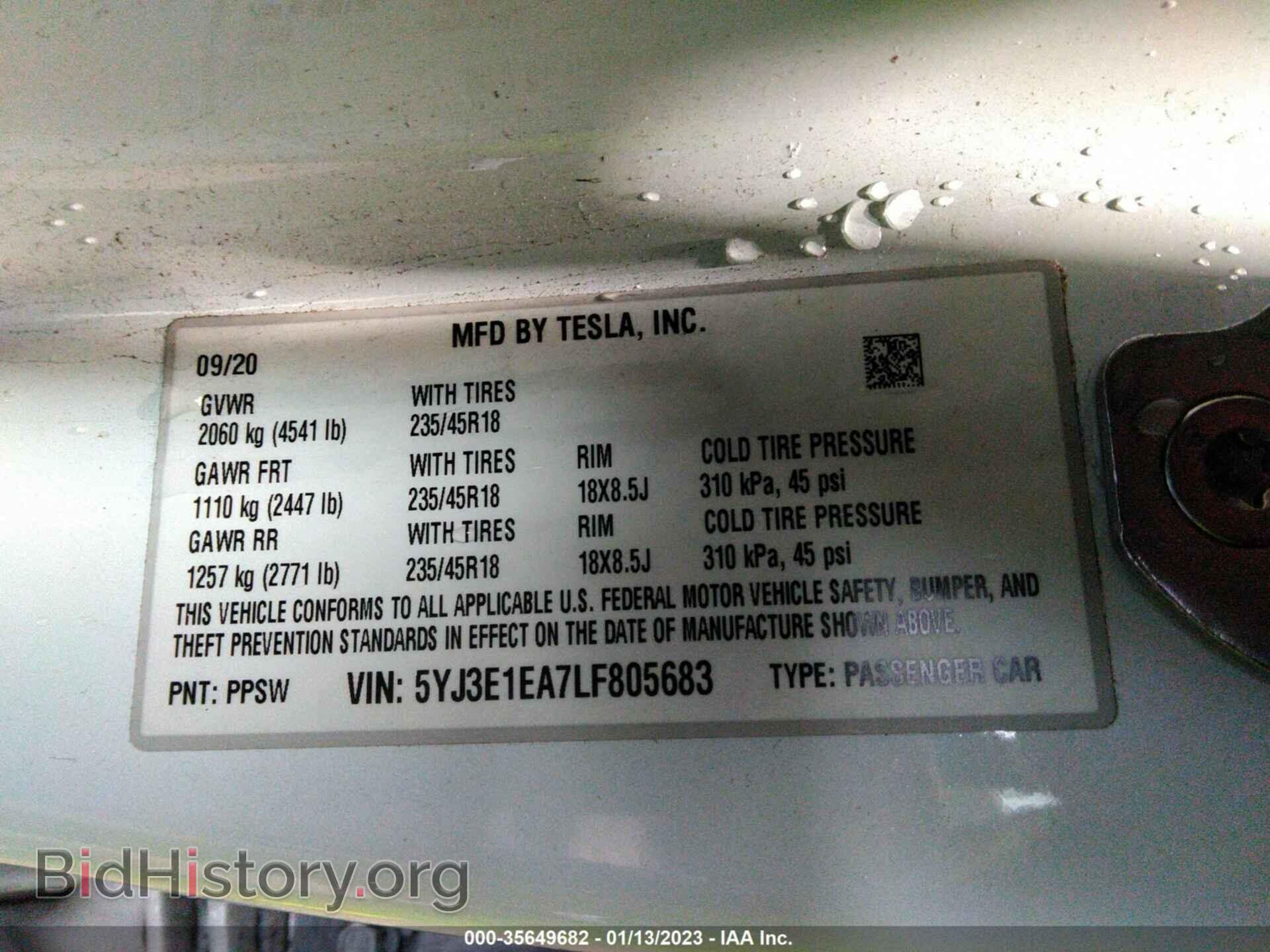 2020 TESLA MODEL 3 - VIN: 5YJ3E1EA7LF805683 - Фото 9