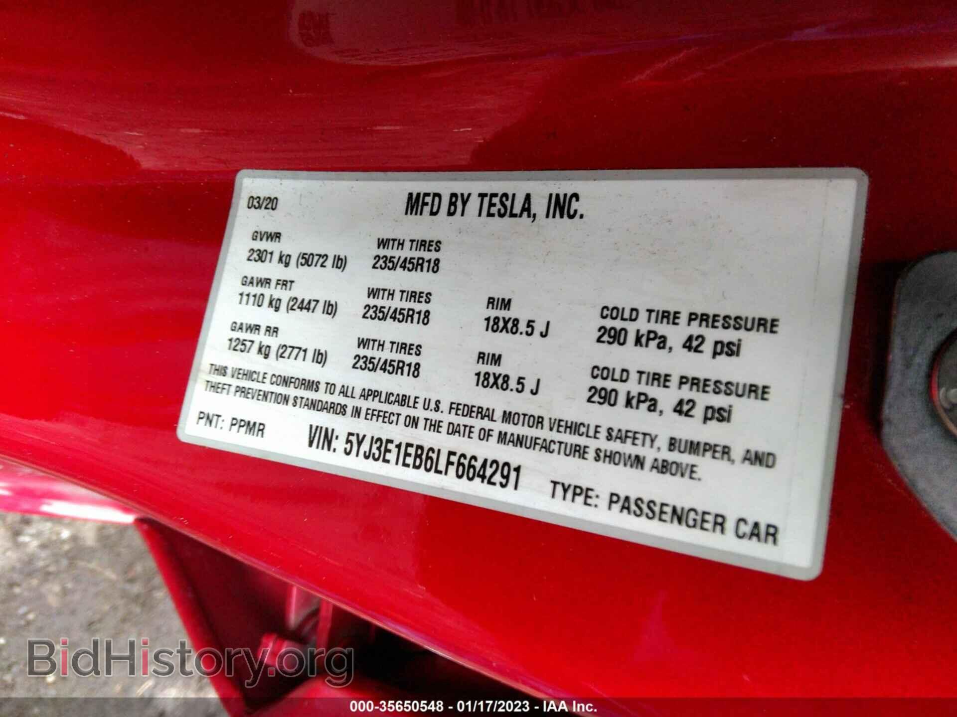 2020 TESLA MODEL 3 - VIN: 5YJ3E1EB6LF664291 - Фото 9