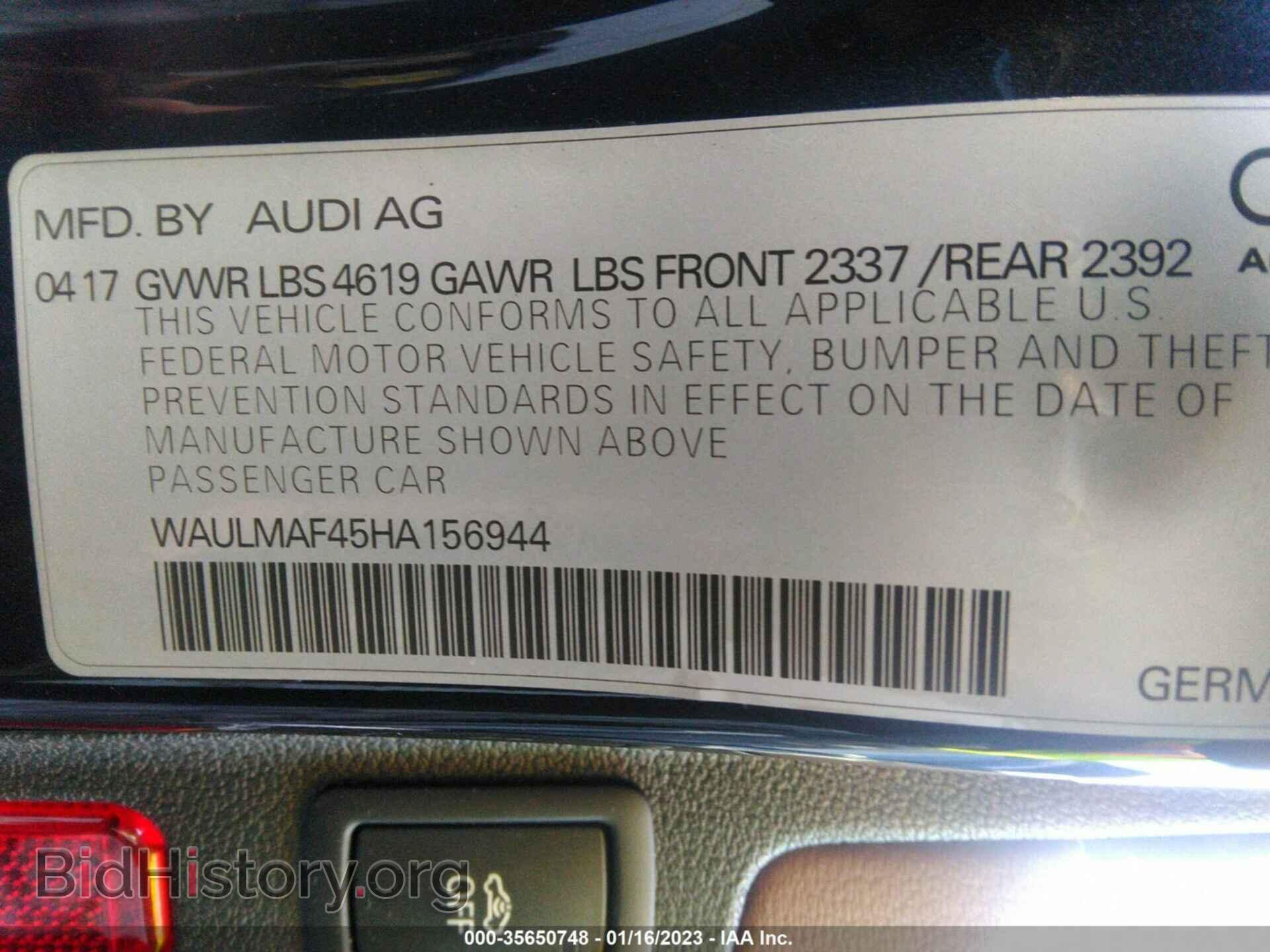 2017 AUDI A4 - VIN: WAULMAF45HA156944 - Фото 9