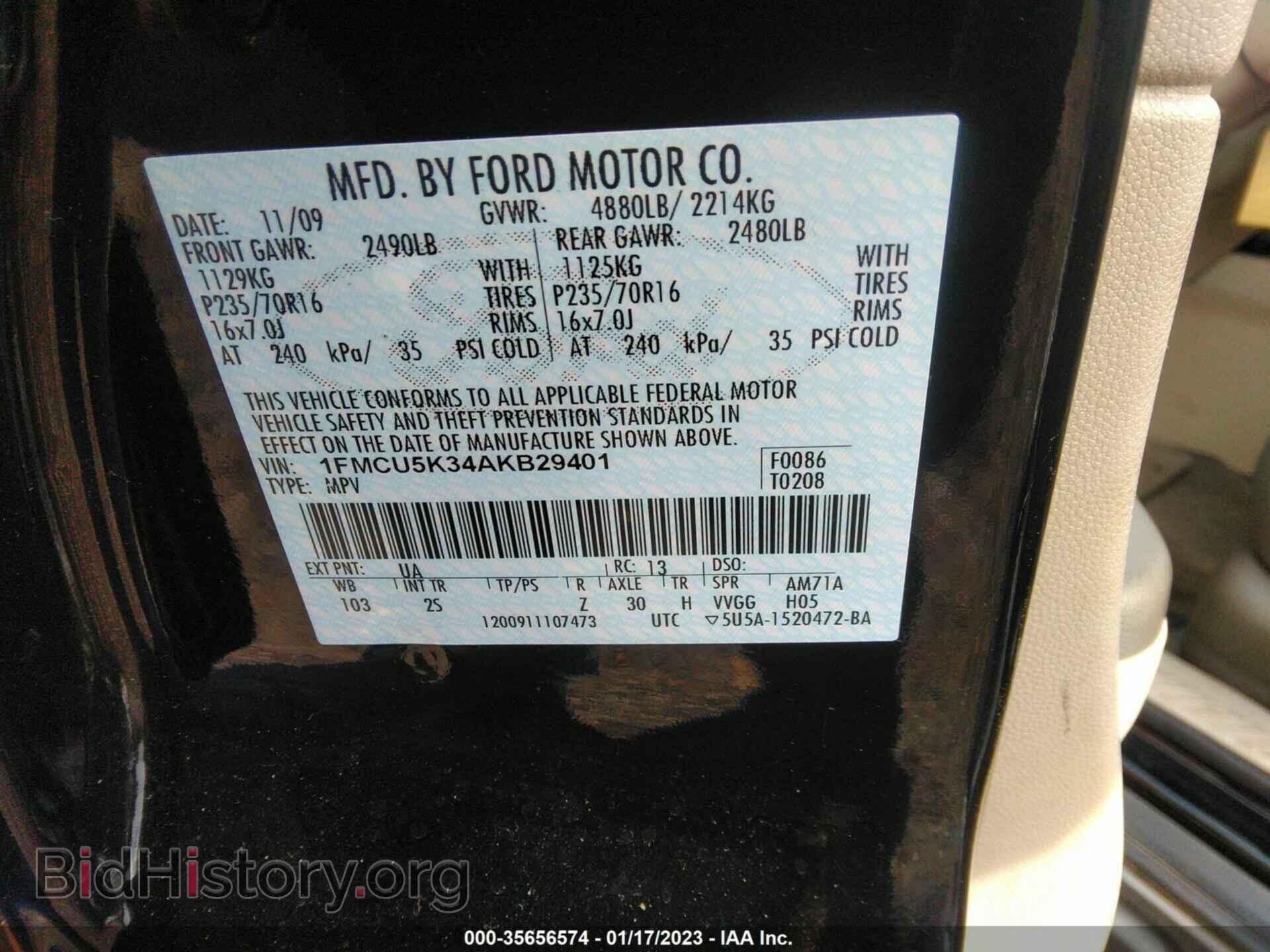 2010 FORD ESCAPE - VIN: 1FMCU5K34AKB29401 - Фото 9