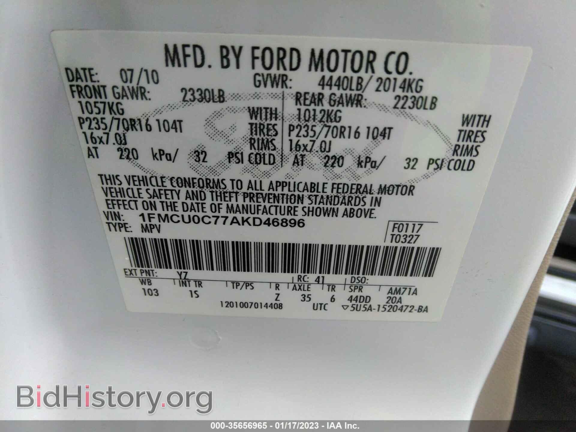 2010 FORD ESCAPE - VIN: 1FMCU0C77AKD46896 - Фото 9
