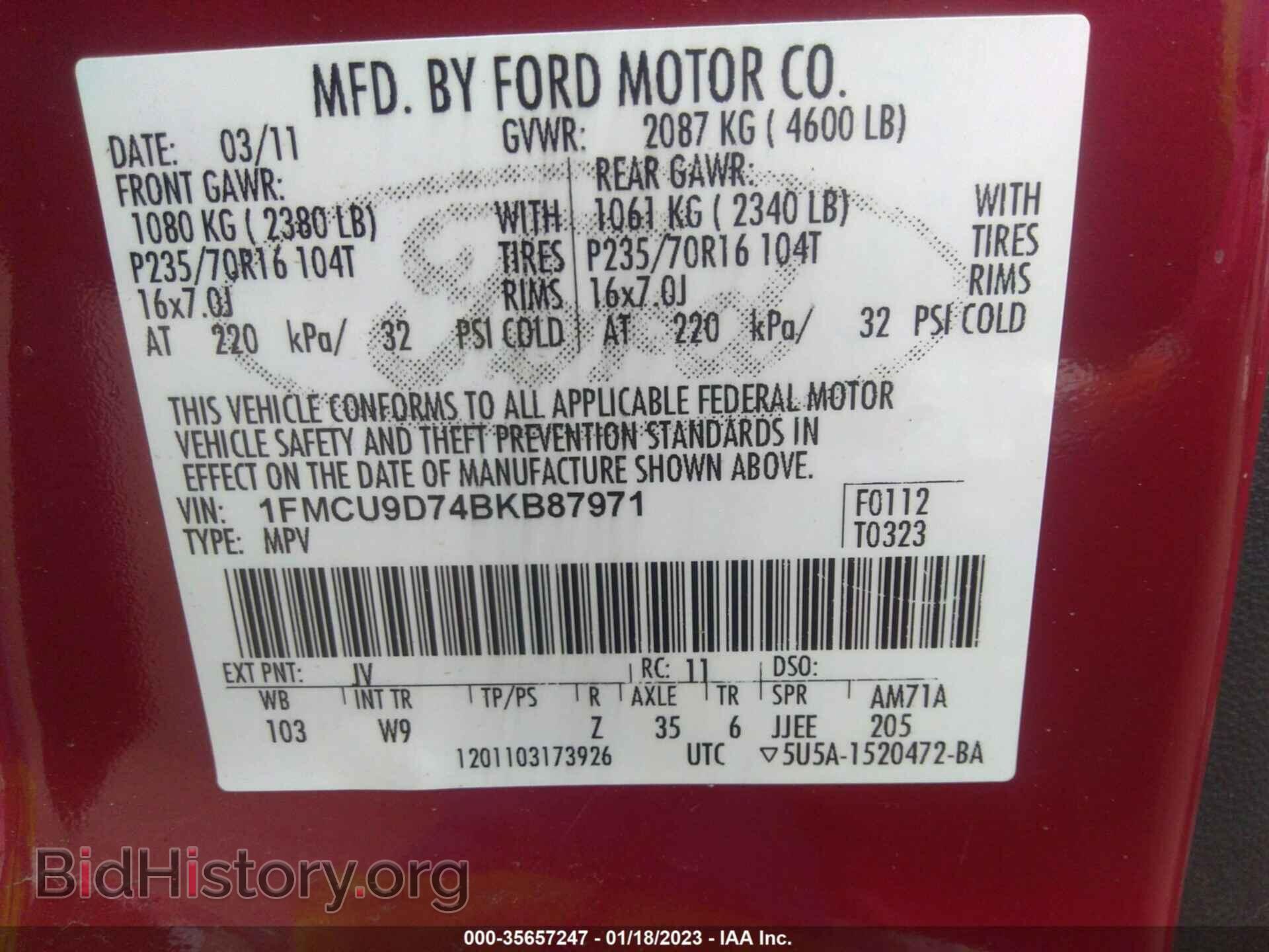 2011 FORD ESCAPE - VIN: 1FMCU9D74BKB87971 - Photo 9