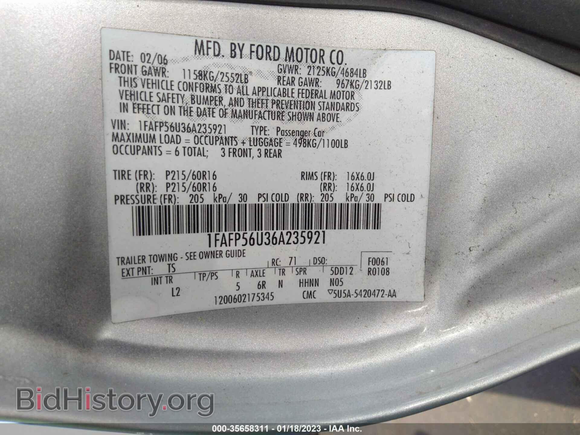 2006 FORD TAURUS - VIN: 1FAFP56U36A235921 - Фото 9