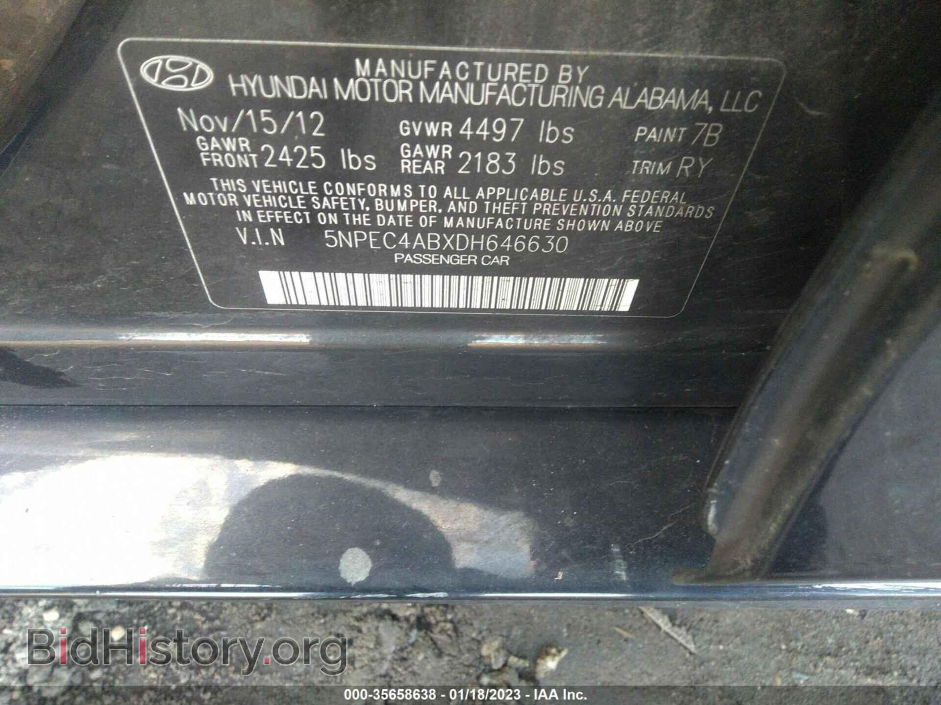 2013 HYUNDAI SONATA - VIN: 5NPEC4ABXDH646630 - Фото 9