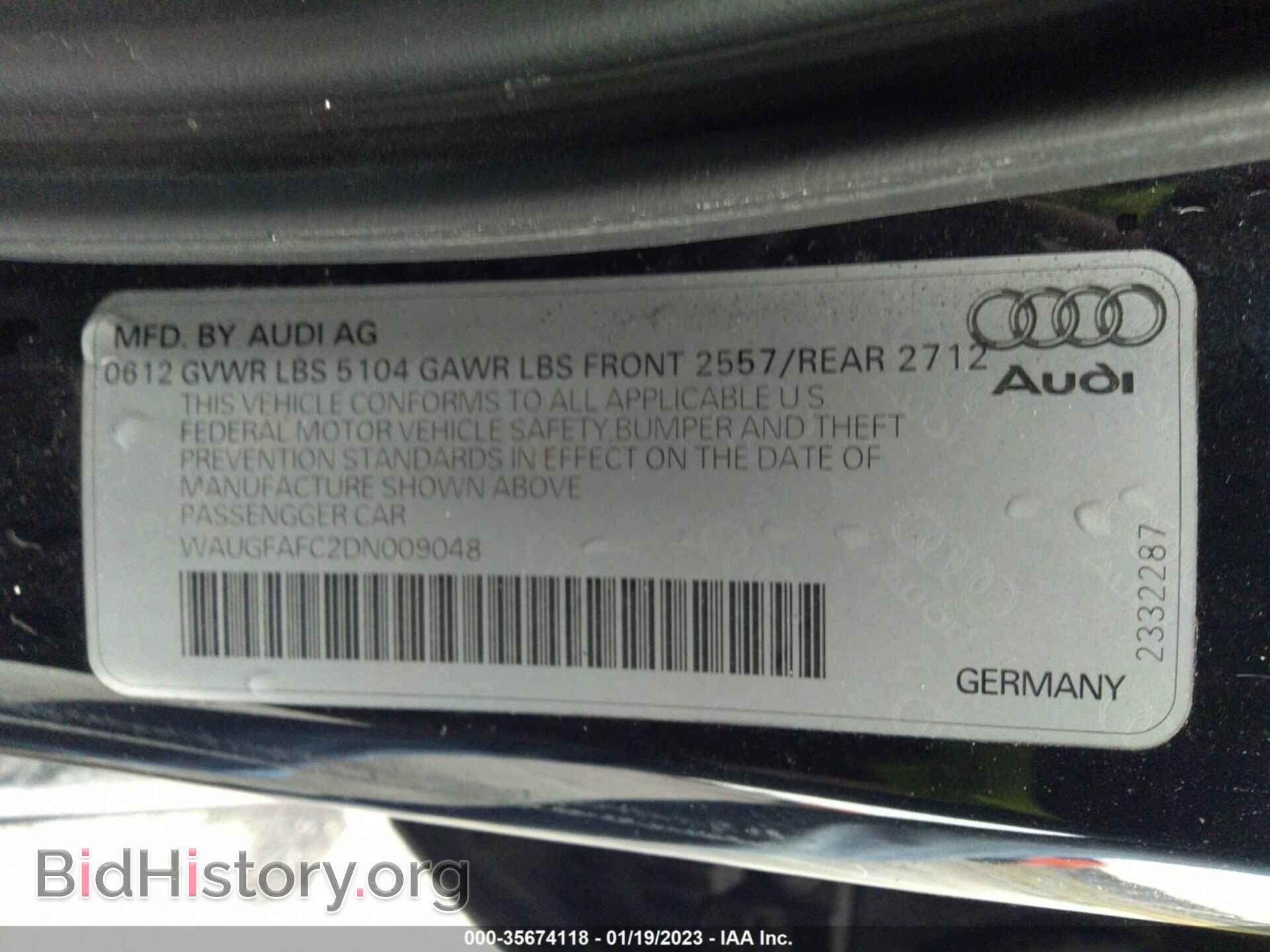 2013 AUDI A6 - VIN: WAUGFAFC2DN009048 - Фото 9