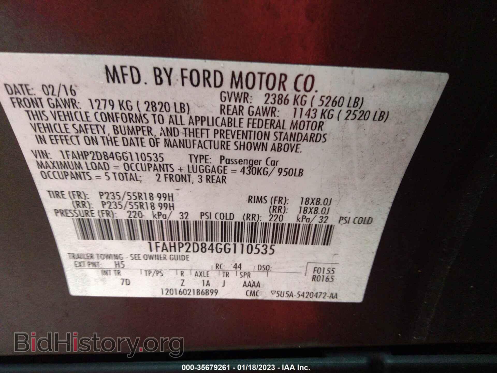 2016 FORD TAURUS - VIN: 1FAHP2D84GG110535 - Фото 9
