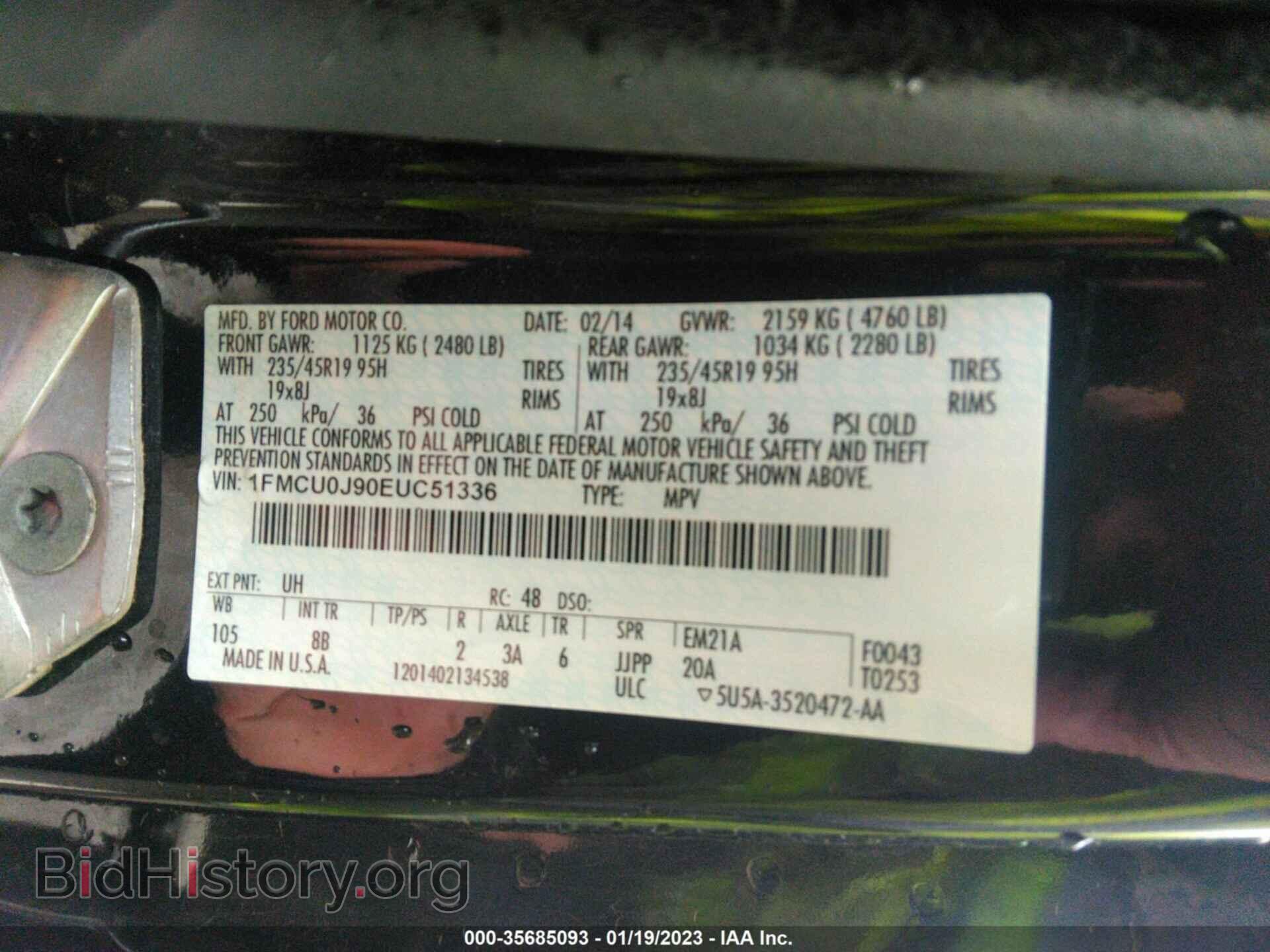 2014 FORD ESCAPE - VIN: 1FMCU0J90EUC51336 - Фото 9
