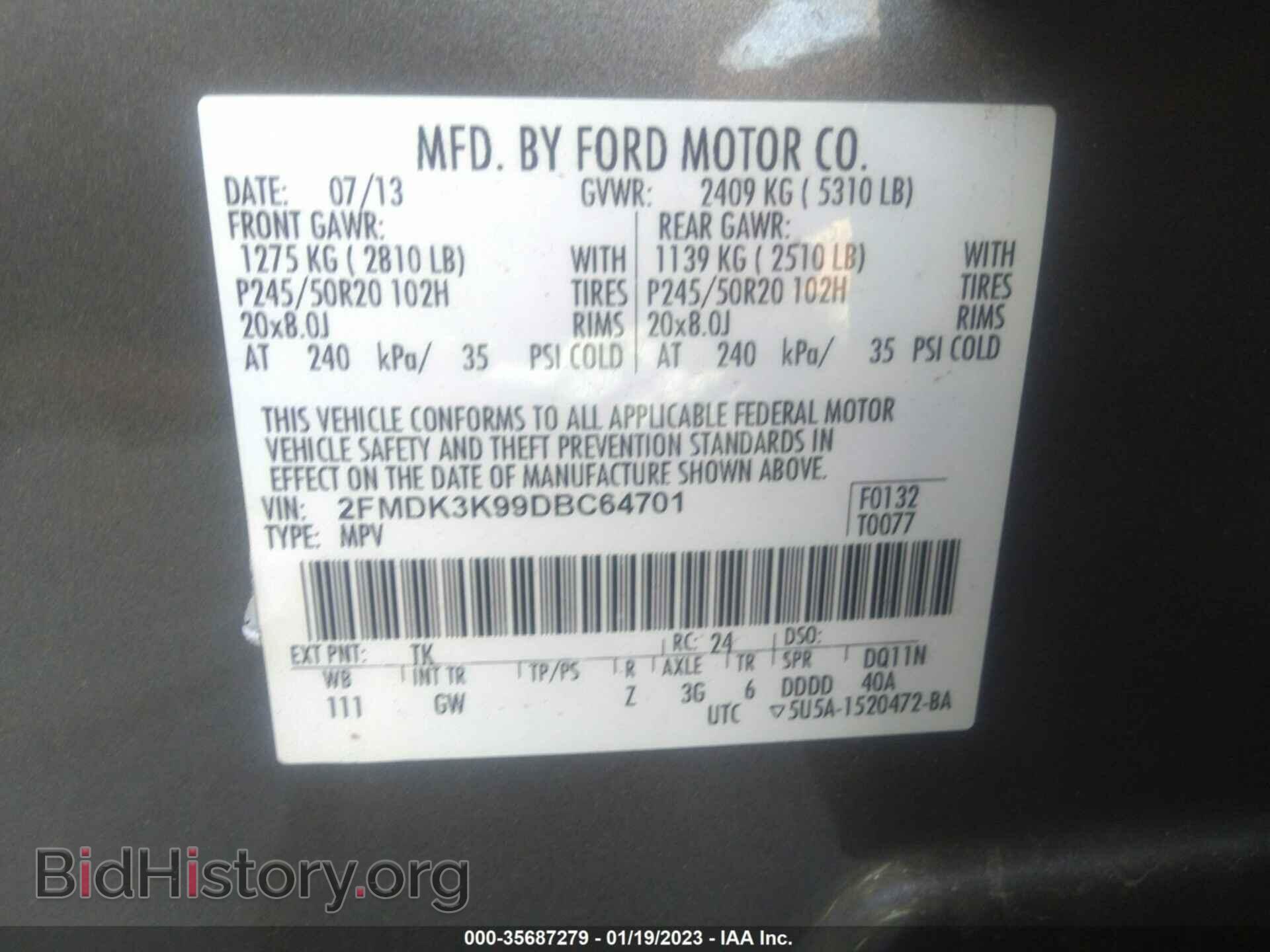 2013 FORD EDGE - VIN: 2FMDK3K99DBC64701 - Photo 9