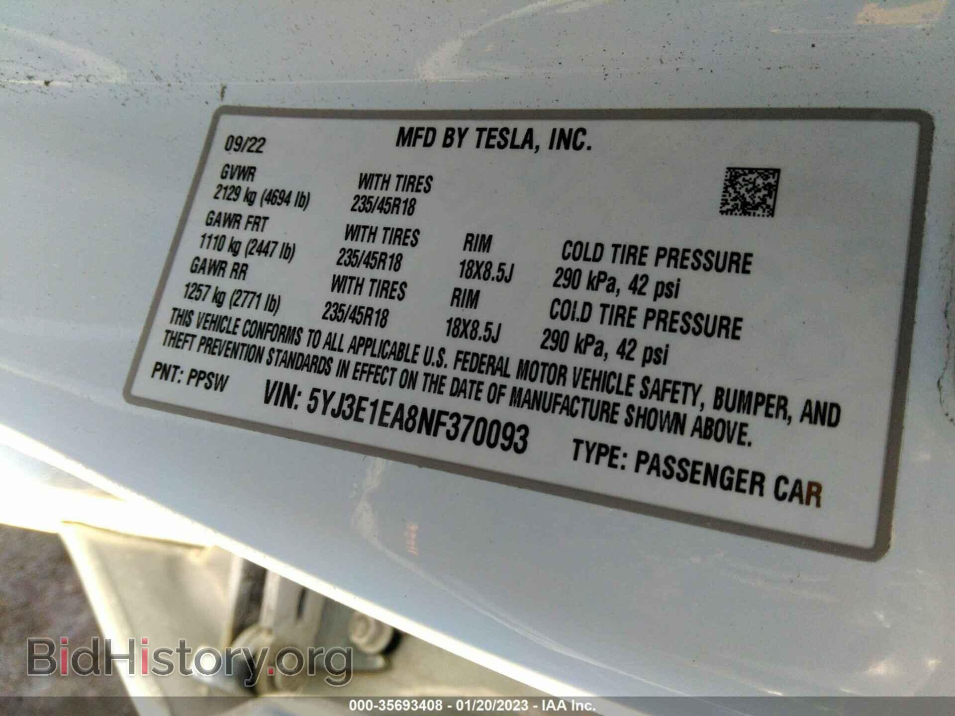 2022 TESLA MODEL 3 - VIN: 5YJ3E1EA8NF370093 - Photo 9