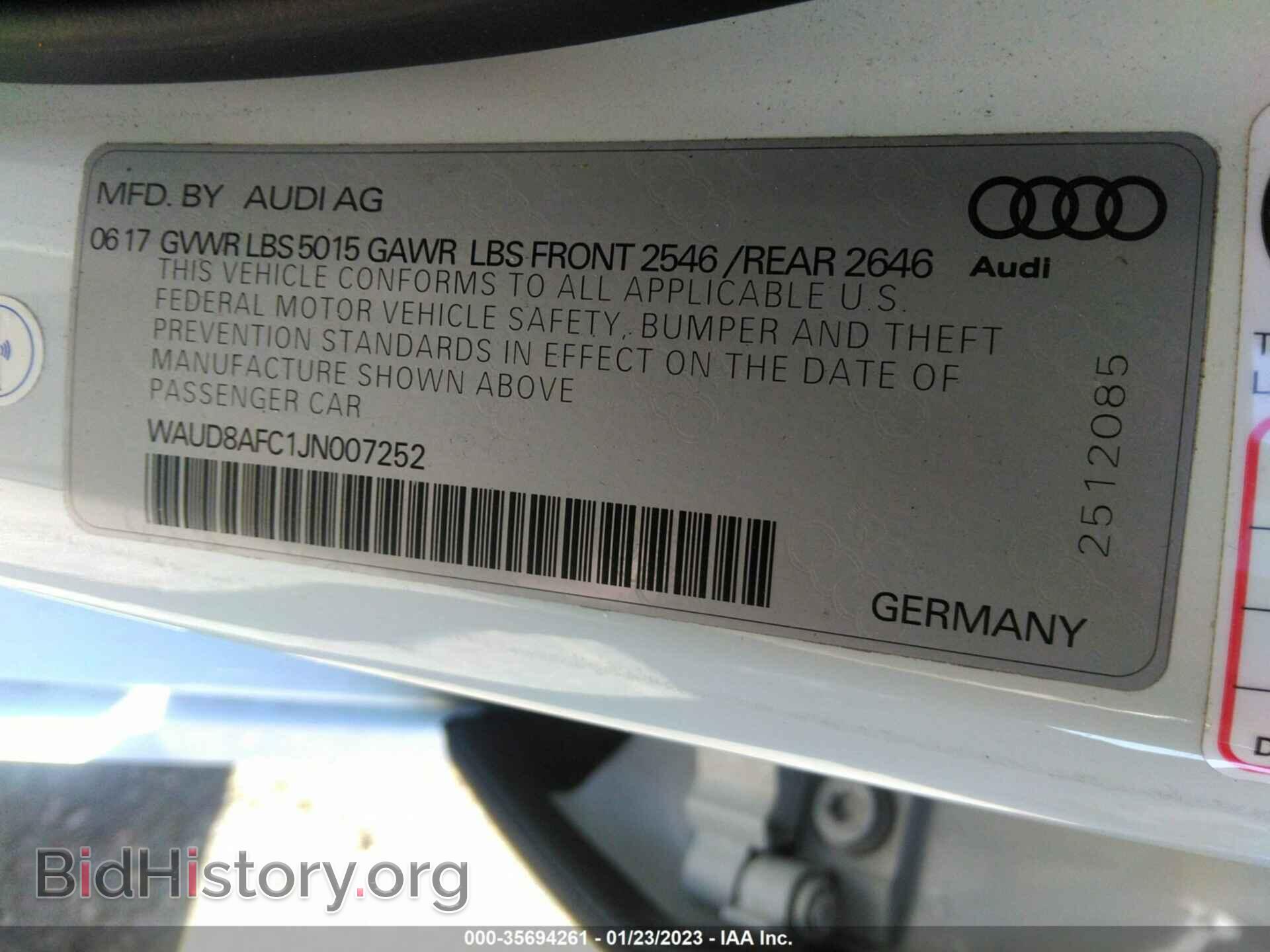 2018 AUDI A6 - VIN: WAUD8AFC1JN007252 - Фото 9