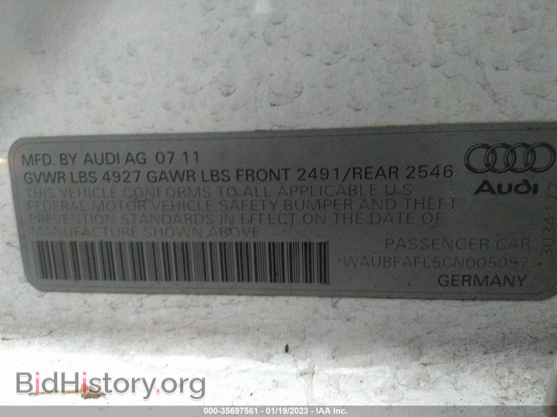 2012 AUDI A4 - VIN: WAUBFAFL5CN005097 - Фото 9