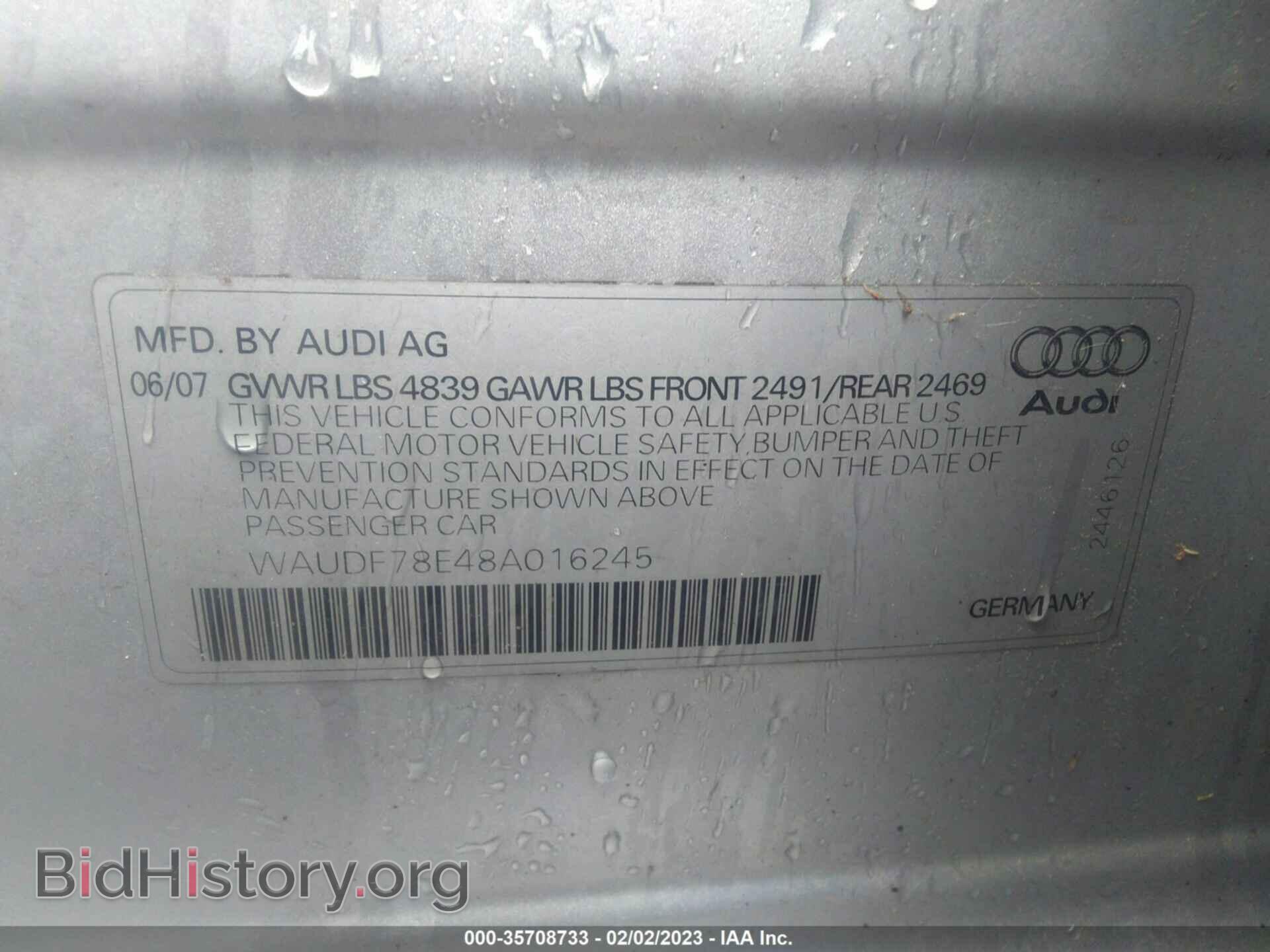 2008 AUDI A4 - VIN: WAUDF78E48A016245 - Фото 9